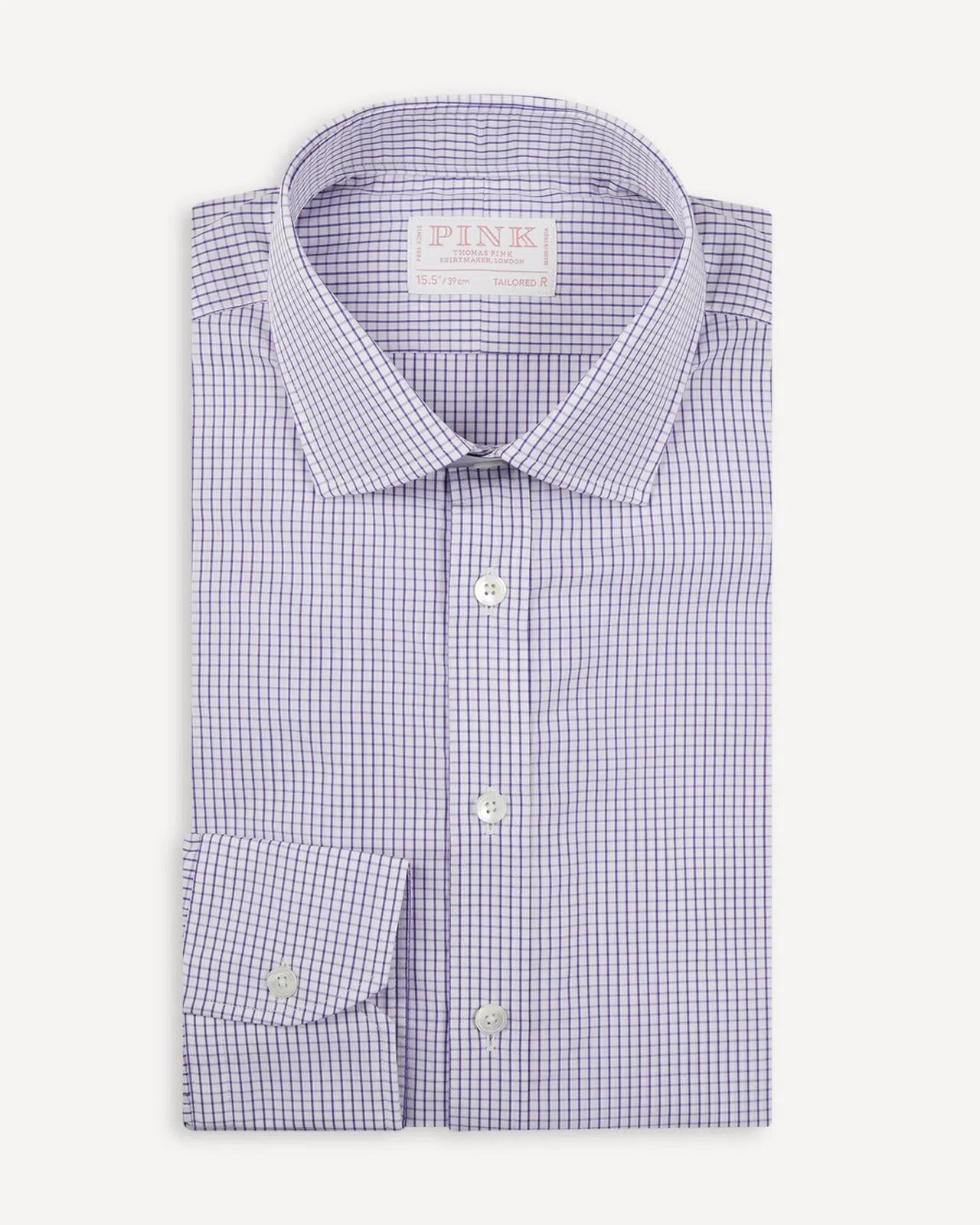 Thomas Pink Tailored Fit Check Formal Shirt Purple/White-MALFORD OF LONDON SAVILE ROW MENSWEAR OUTLET