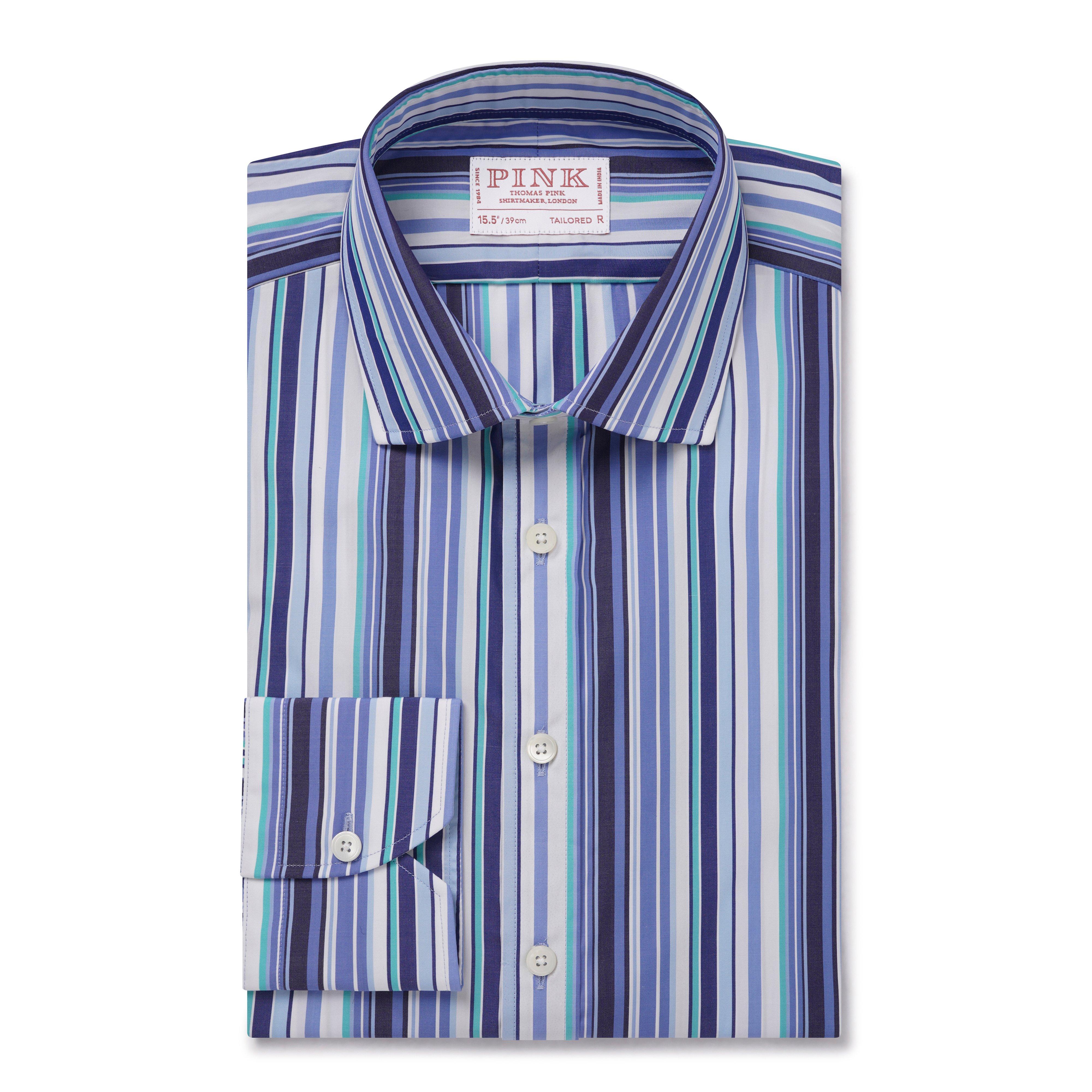 Thomas Pink Tailored Fit Formal Barcode Stripe Shirt-MALFORD OF LONDON SAVILE ROW MENSWEAR OUTLET