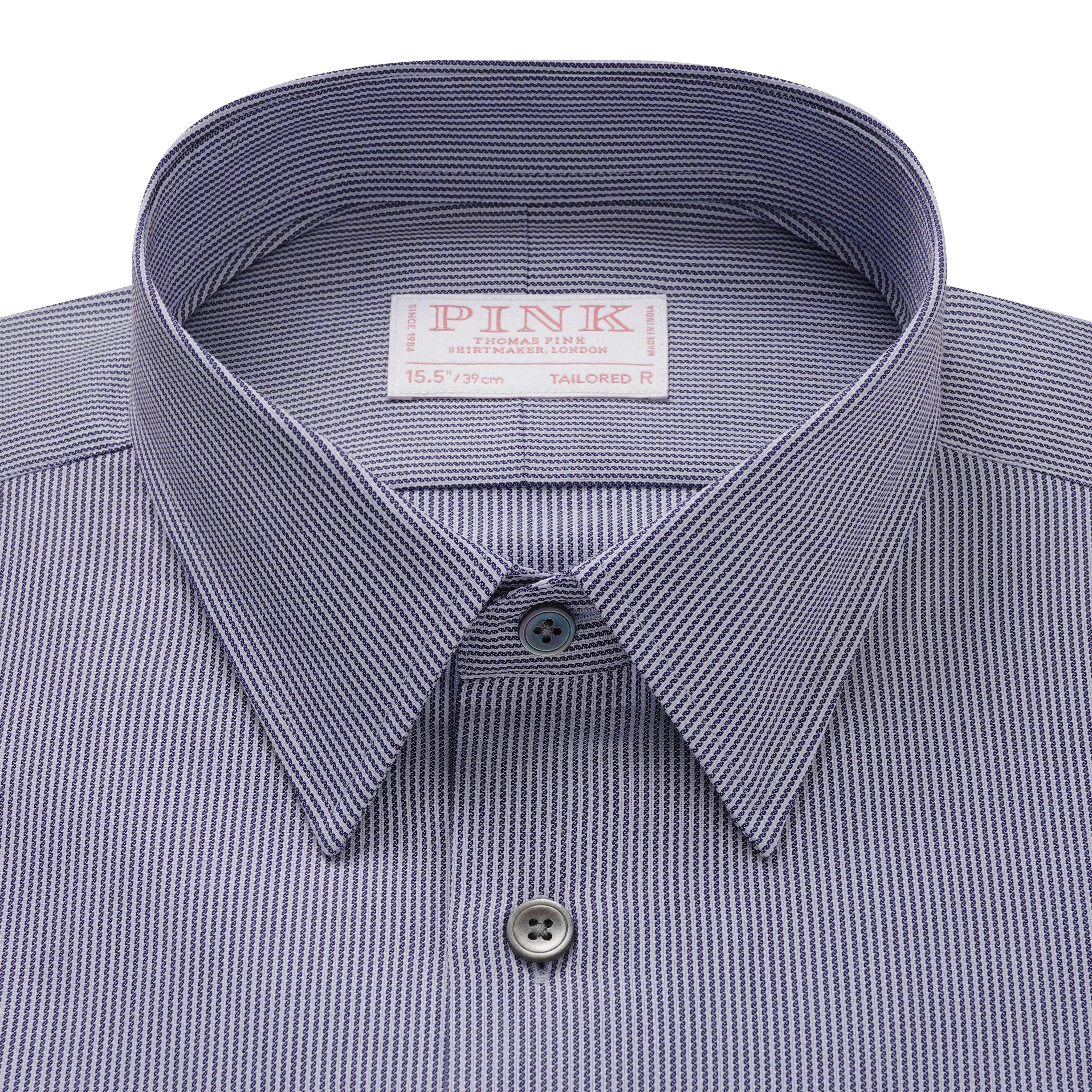 Thomas Pink Tailored Fit Formal Dobby Rope Stripe Shirt Navy/Blue-MALFORD OF LONDON SAVILE ROW MENSWEAR OUTLET