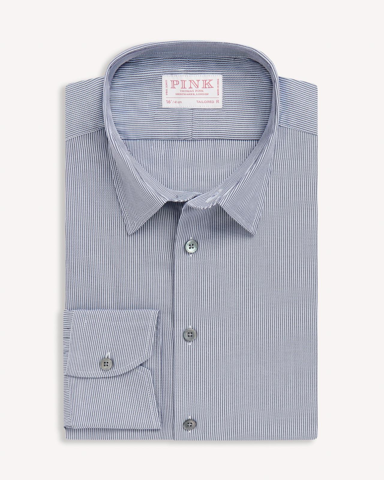 Thomas Pink Tailored Fit Formal Dobby Rope Stripe Shirt Navy/Blue-MALFORD OF LONDON SAVILE ROW MENSWEAR OUTLET