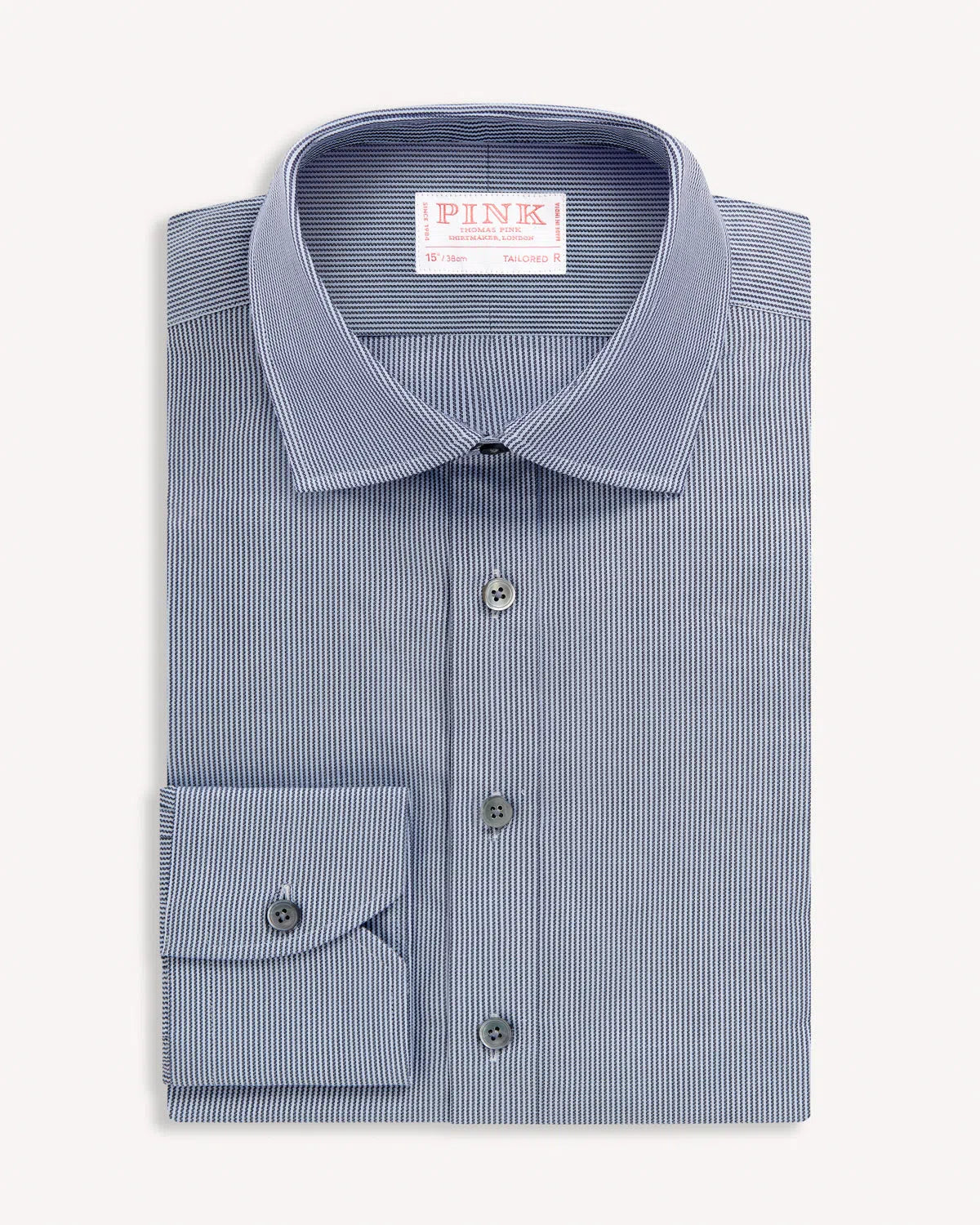 Thomas Pink Tailored Fit Formal Dobby Rope Stripe Shirt Navy/Blue-MALFORD OF LONDON SAVILE ROW MENSWEAR OUTLET