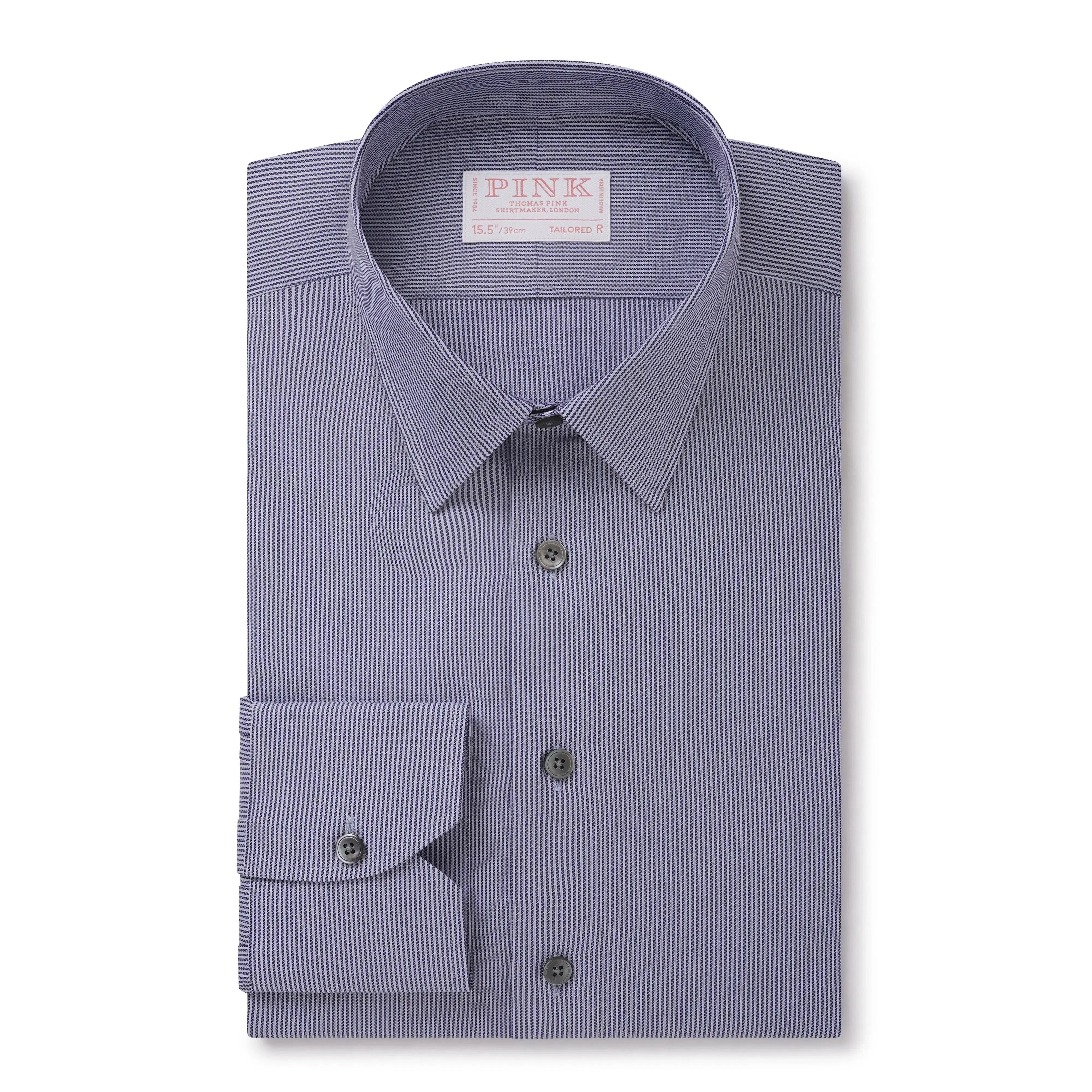 Thomas Pink Tailored Fit Formal Dobby Rope Stripe Shirt Navy/Blue-MALFORD OF LONDON SAVILE ROW MENSWEAR OUTLET