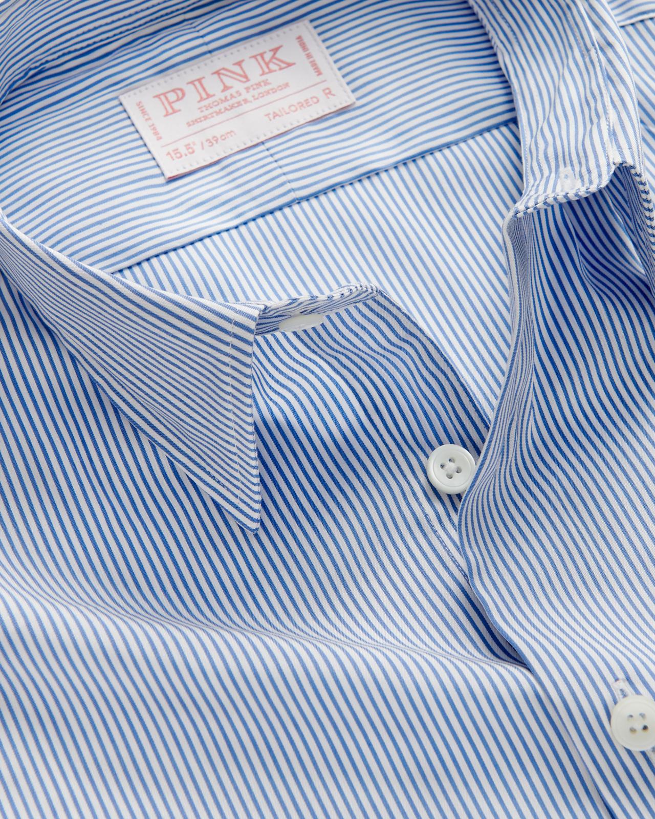 Thomas Pink Tailored Fit Formal Fine Bengal Stripe Shirt Pale Blue/White-MALFORD OF LONDON SAVILE ROW MENSWEAR OUTLET