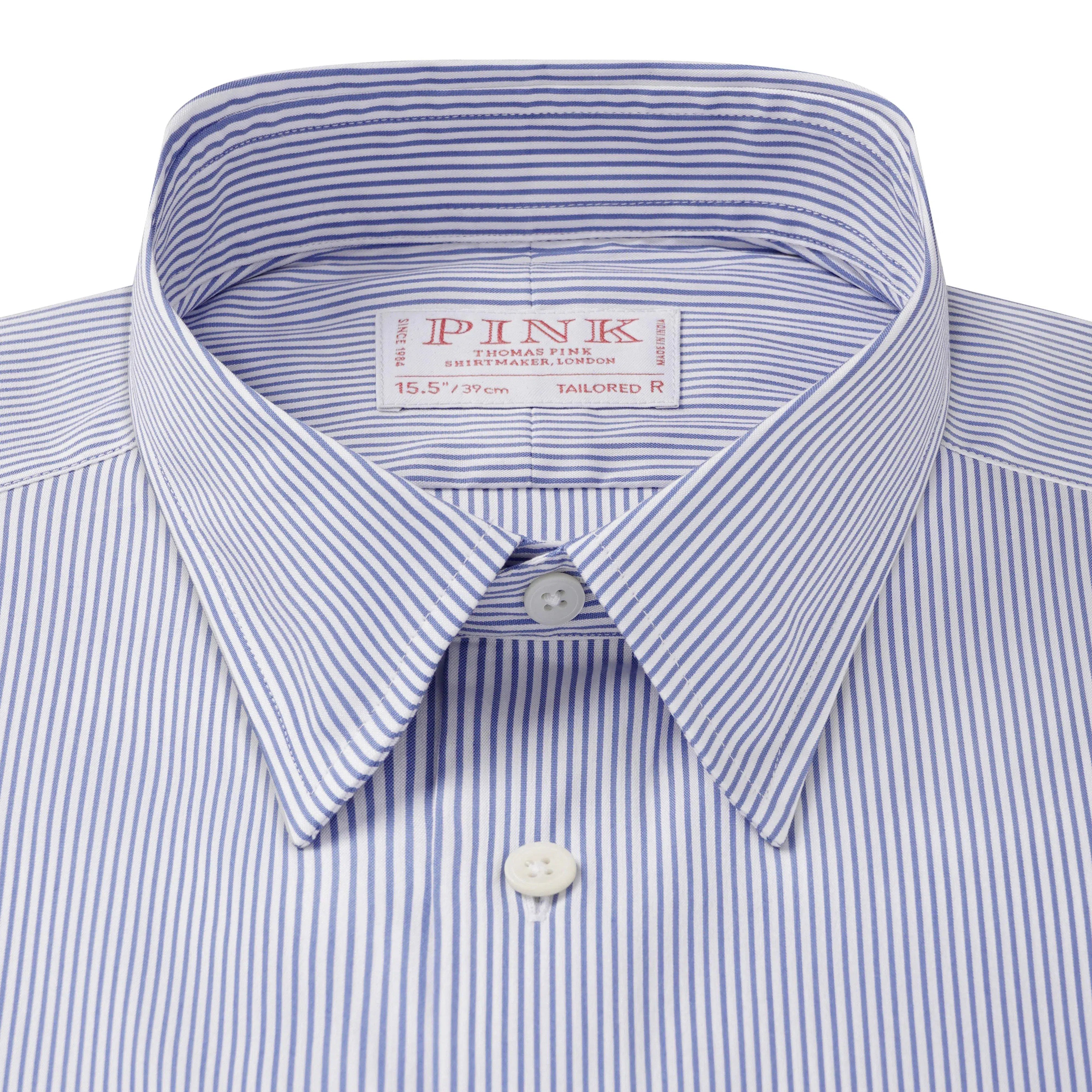 Thomas Pink Tailored Fit Formal Fine Bengal Stripe Shirt Pale Blue/White-MALFORD OF LONDON SAVILE ROW MENSWEAR OUTLET