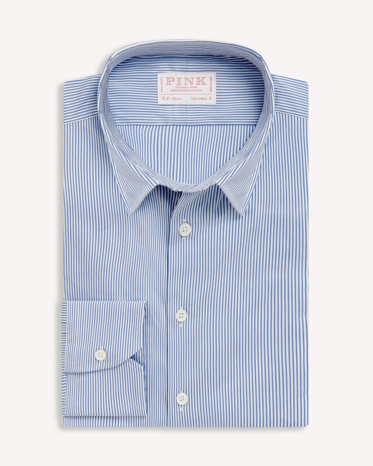 Thomas Pink Tailored Fit Formal Fine Bengal Stripe Shirt Pale Blue/White-MALFORD OF LONDON SAVILE ROW MENSWEAR OUTLET