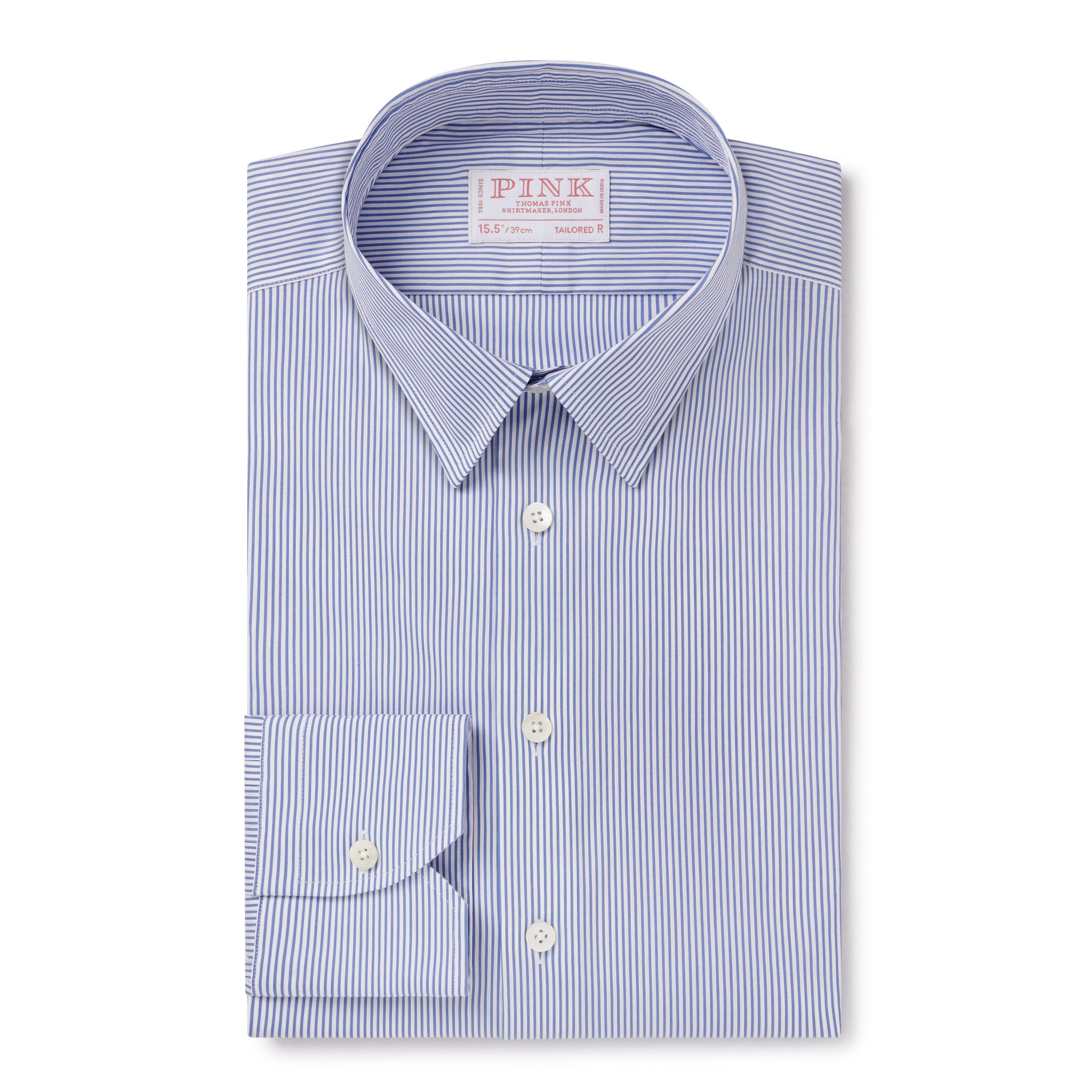 Thomas Pink Tailored Fit Formal Fine Bengal Stripe Shirt Pale Blue/White-MALFORD OF LONDON SAVILE ROW MENSWEAR OUTLET