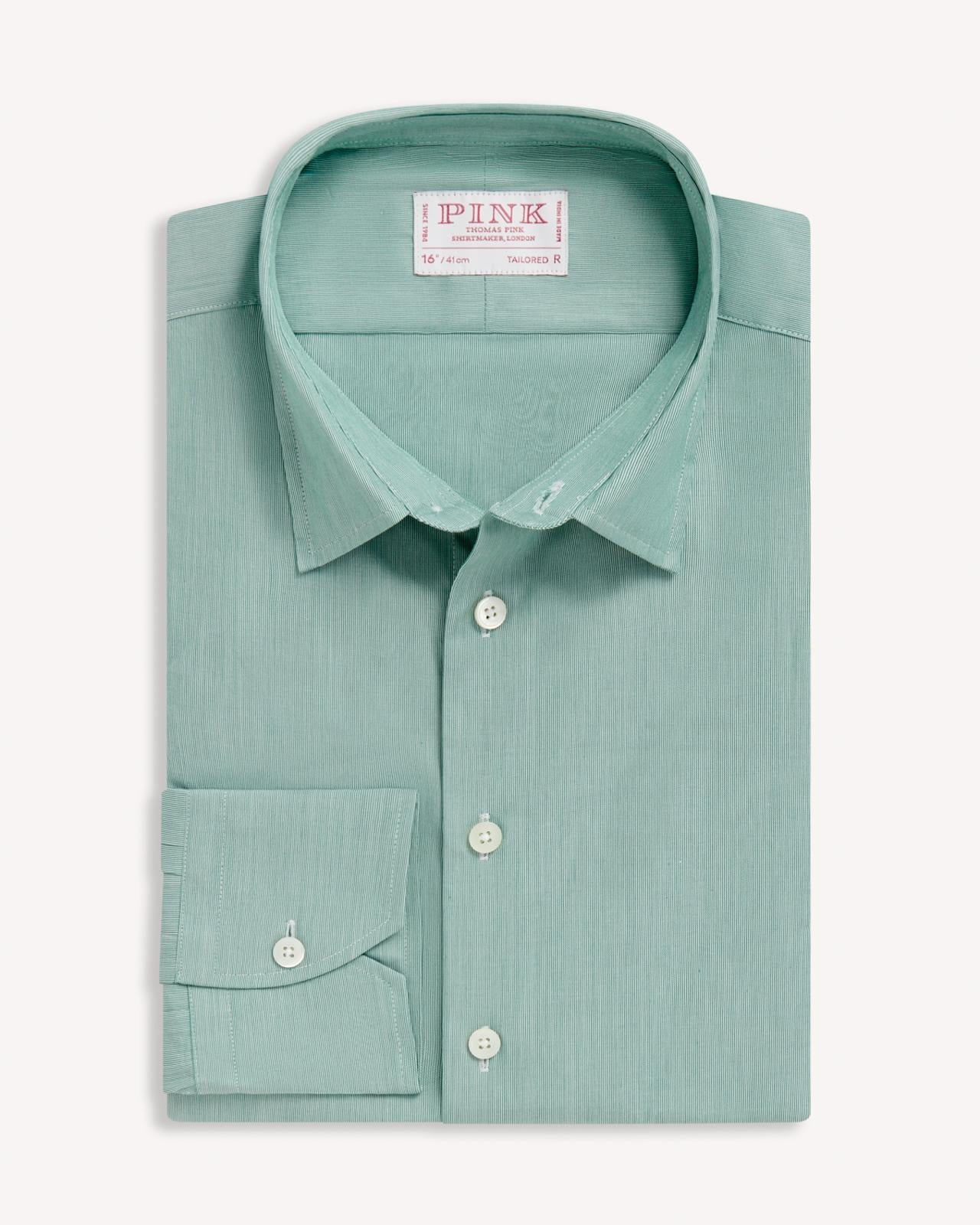 Thomas Pink Tailored Fit Formal Hairline Rope Stripe Shirt Deep Green/White-MALFORD OF LONDON SAVILE ROW MENSWEAR OUTLET