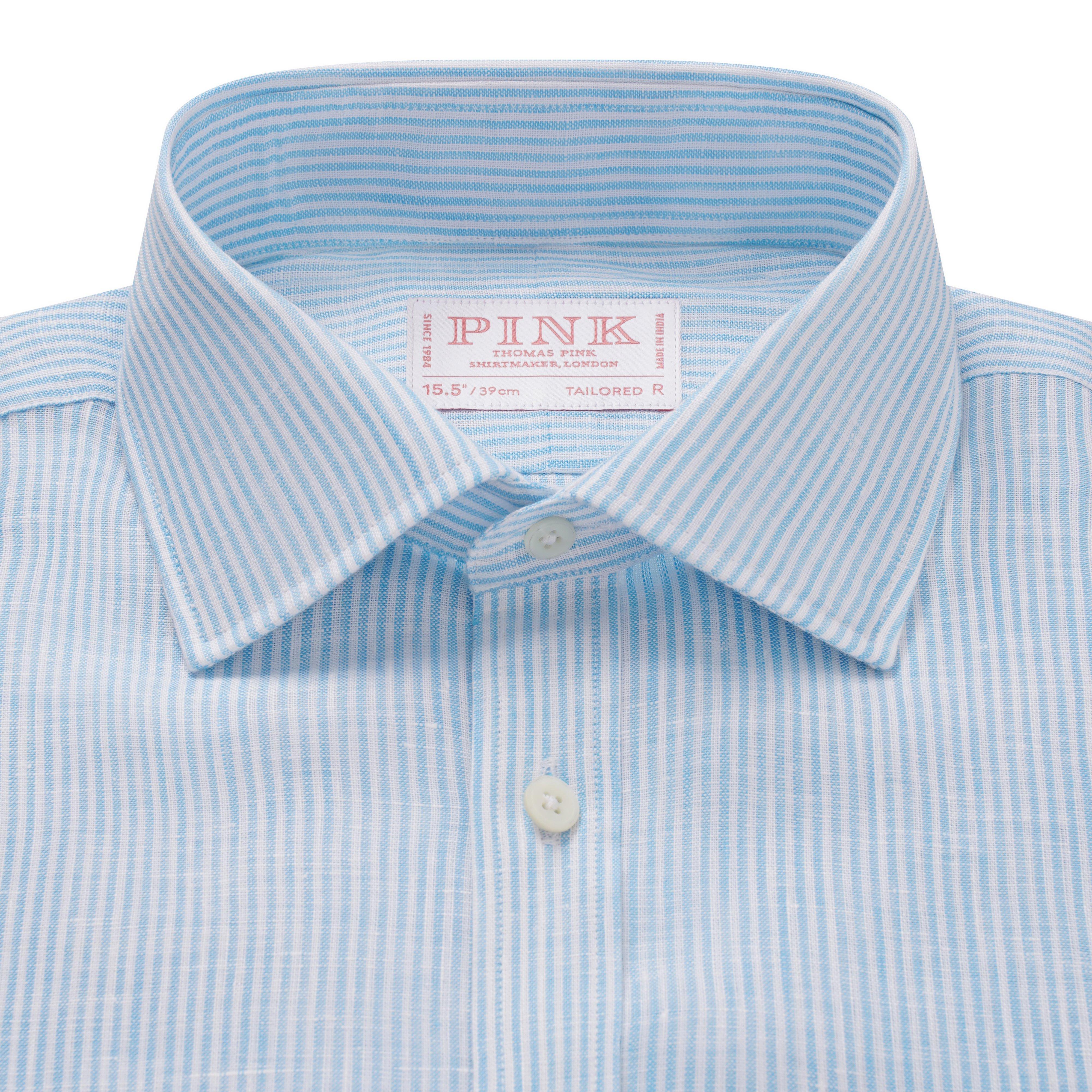 Thomas Pink Tailored Fit Formal Linen Textured Stripe Shirt-MALFORD OF LONDON SAVILE ROW MENSWEAR OUTLET