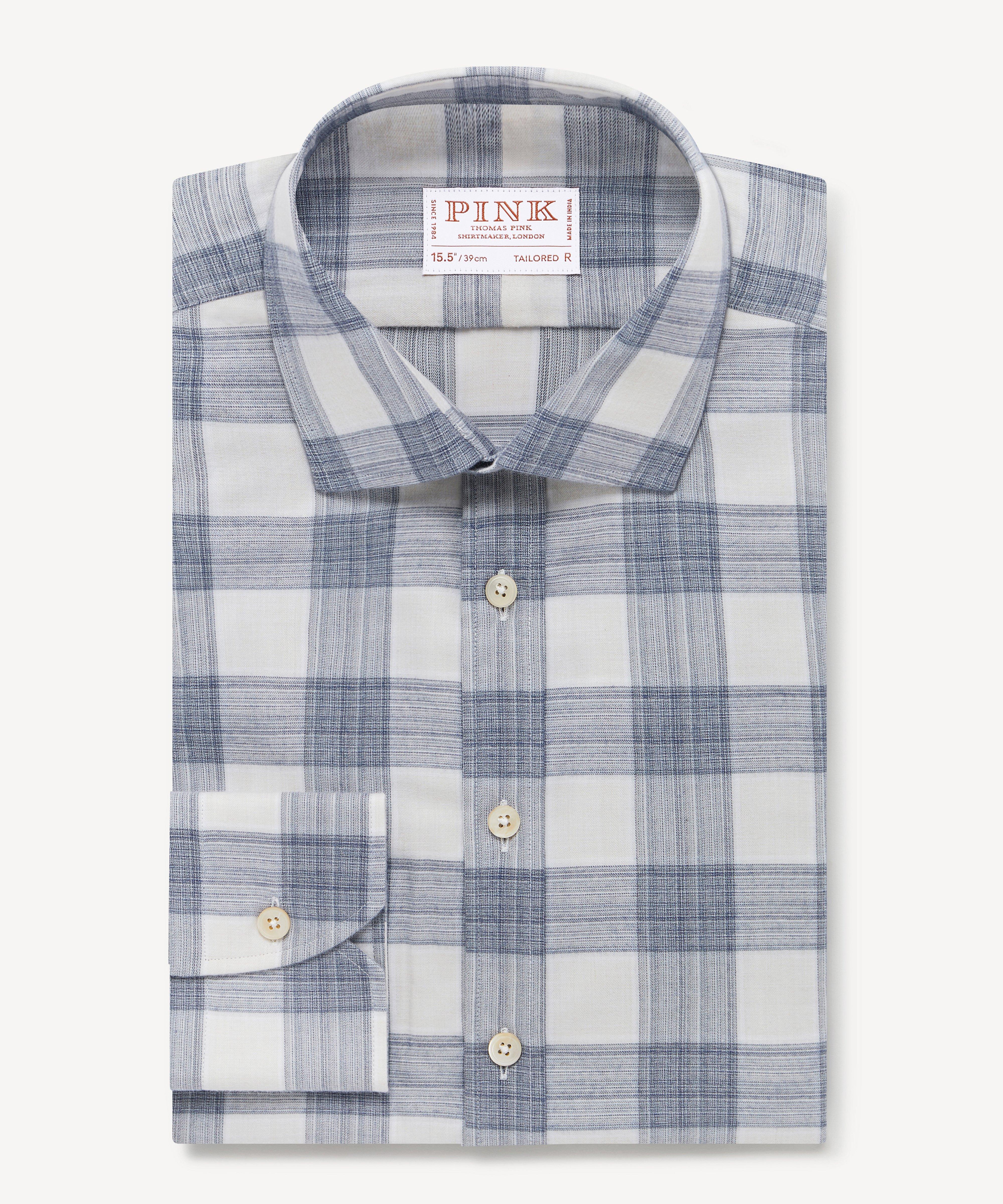 Thomas Pink Tailored Fit Formal Lux Flannel Large Check Shirt-MALFORD OF LONDON SAVILE ROW MENSWEAR OUTLET