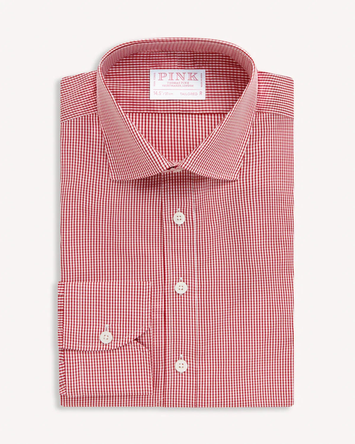 Thomas Pink Tailored Fit Formal Micro Check Shirt Red/White-MALFORD OF LONDON SAVILE ROW MENSWEAR OUTLET