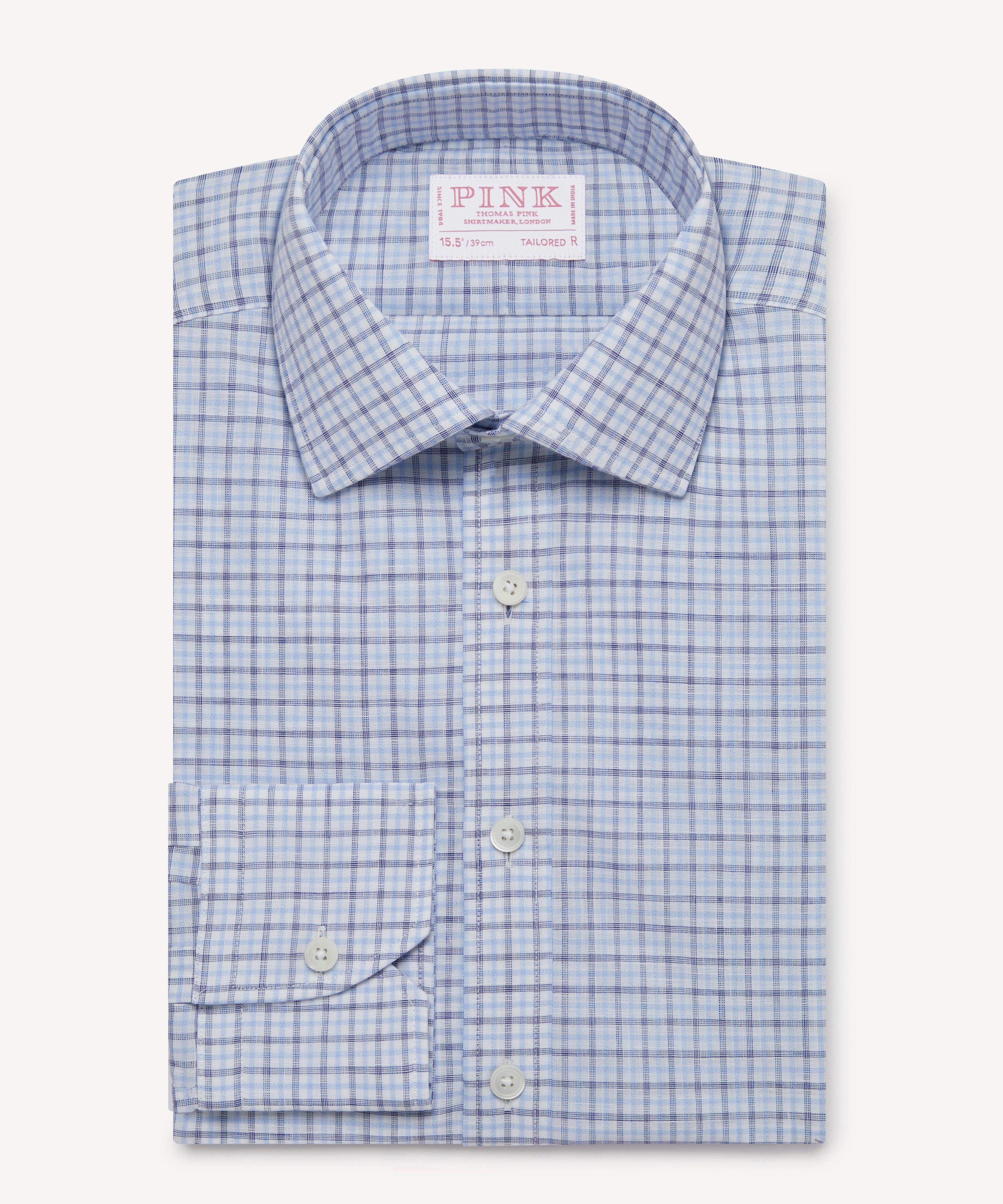 Thomas Pink Tailored Fit Formal Overcheck Shirt-MALFORD OF LONDON SAVILE ROW MENSWEAR OUTLET