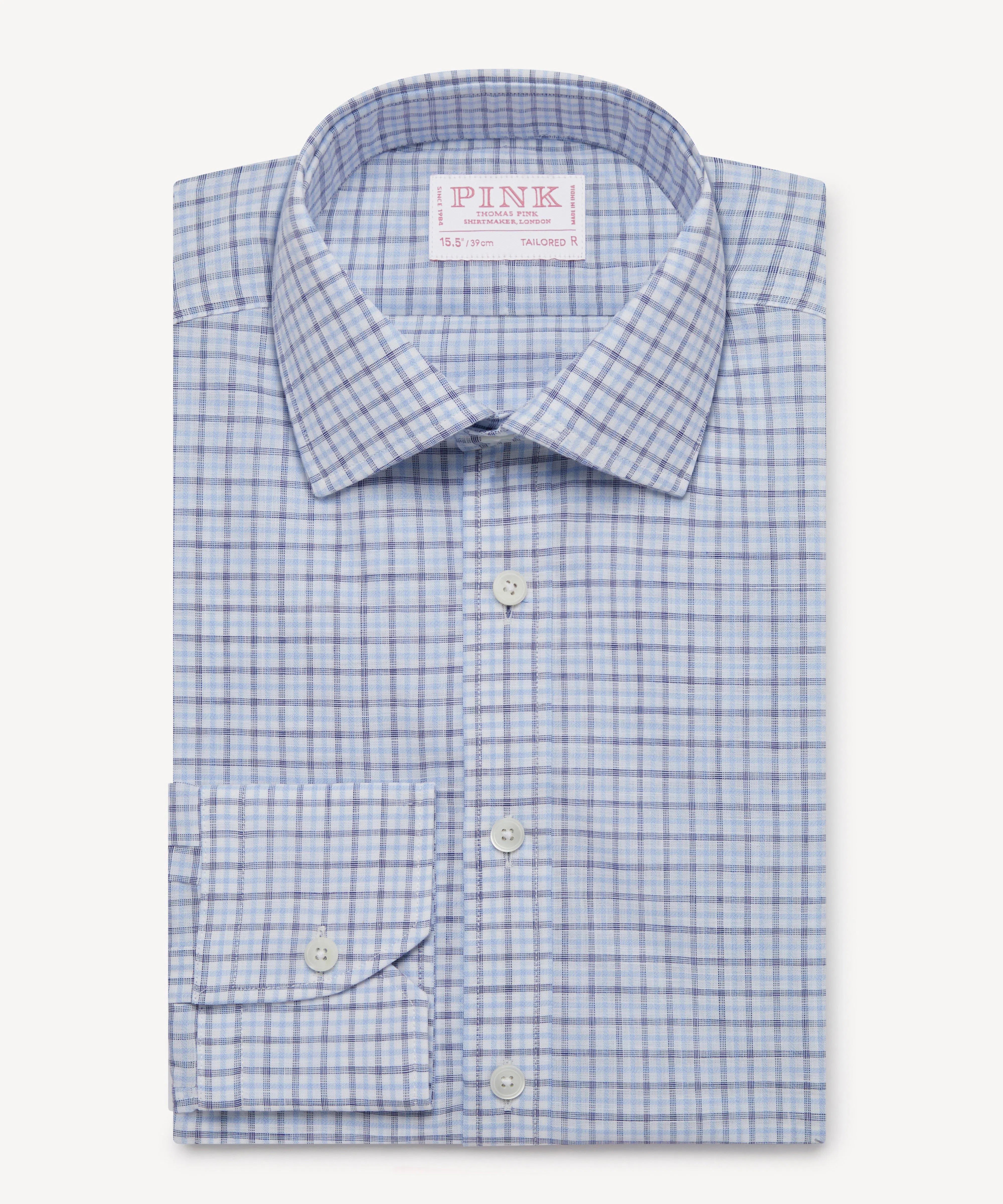 Thomas Pink Tailored Fit Formal Overcheck Shirt-MALFORD OF LONDON SAVILE ROW MENSWEAR OUTLET