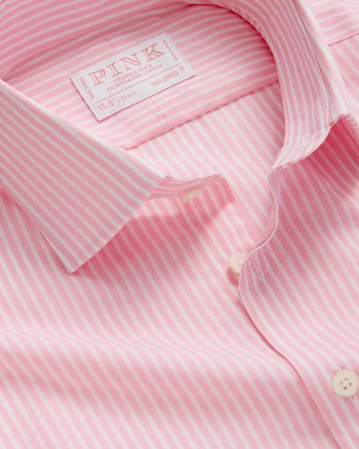 Thomas Pink Tailored Fit Formal Provence Slubbed Bengal Shirt Pink/White-MALFORD OF LONDON SAVILE ROW MENSWEAR OUTLET