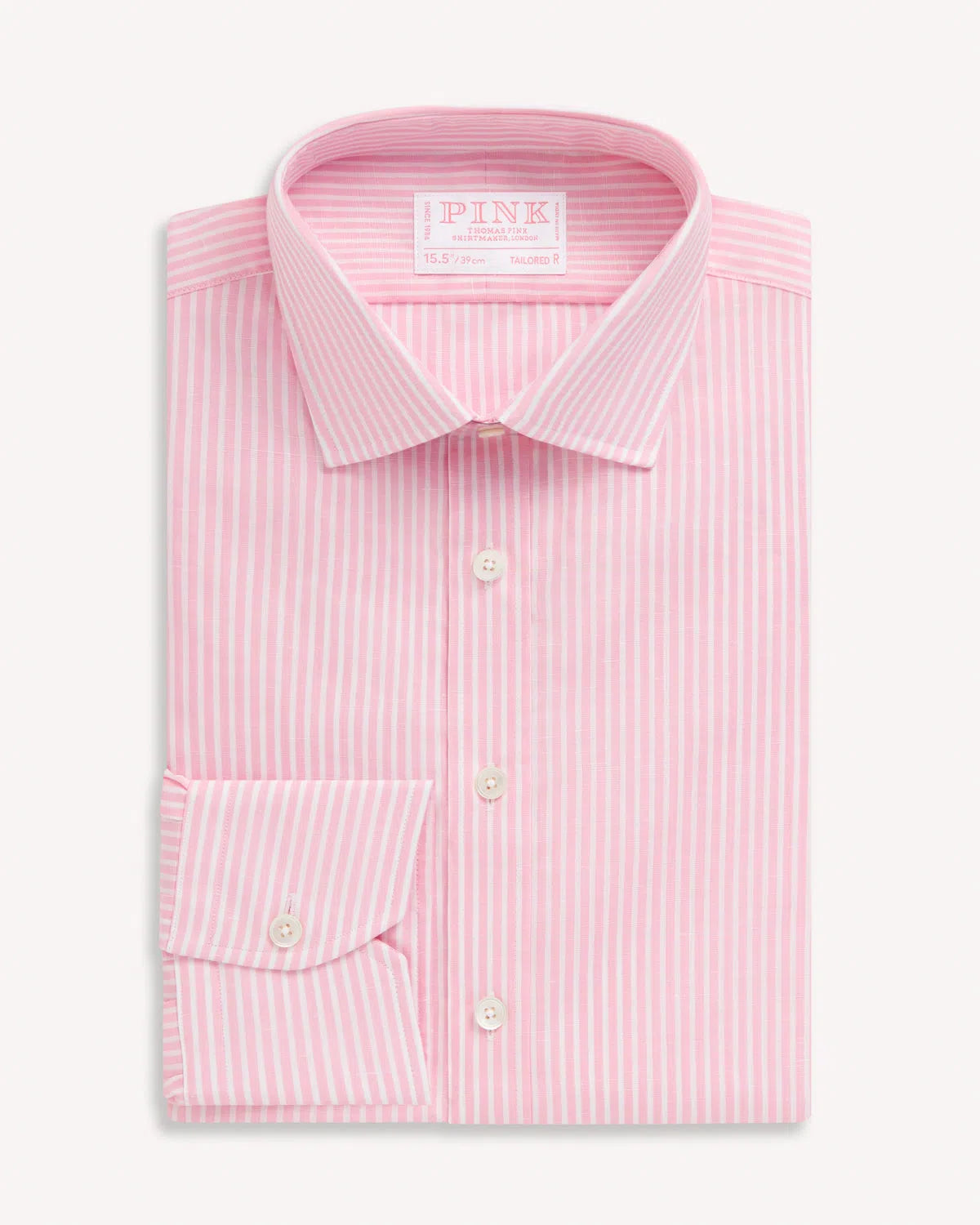 Thomas Pink Tailored Fit Formal Provence Slubbed Bengal Shirt Pink/White-MALFORD OF LONDON SAVILE ROW MENSWEAR OUTLET