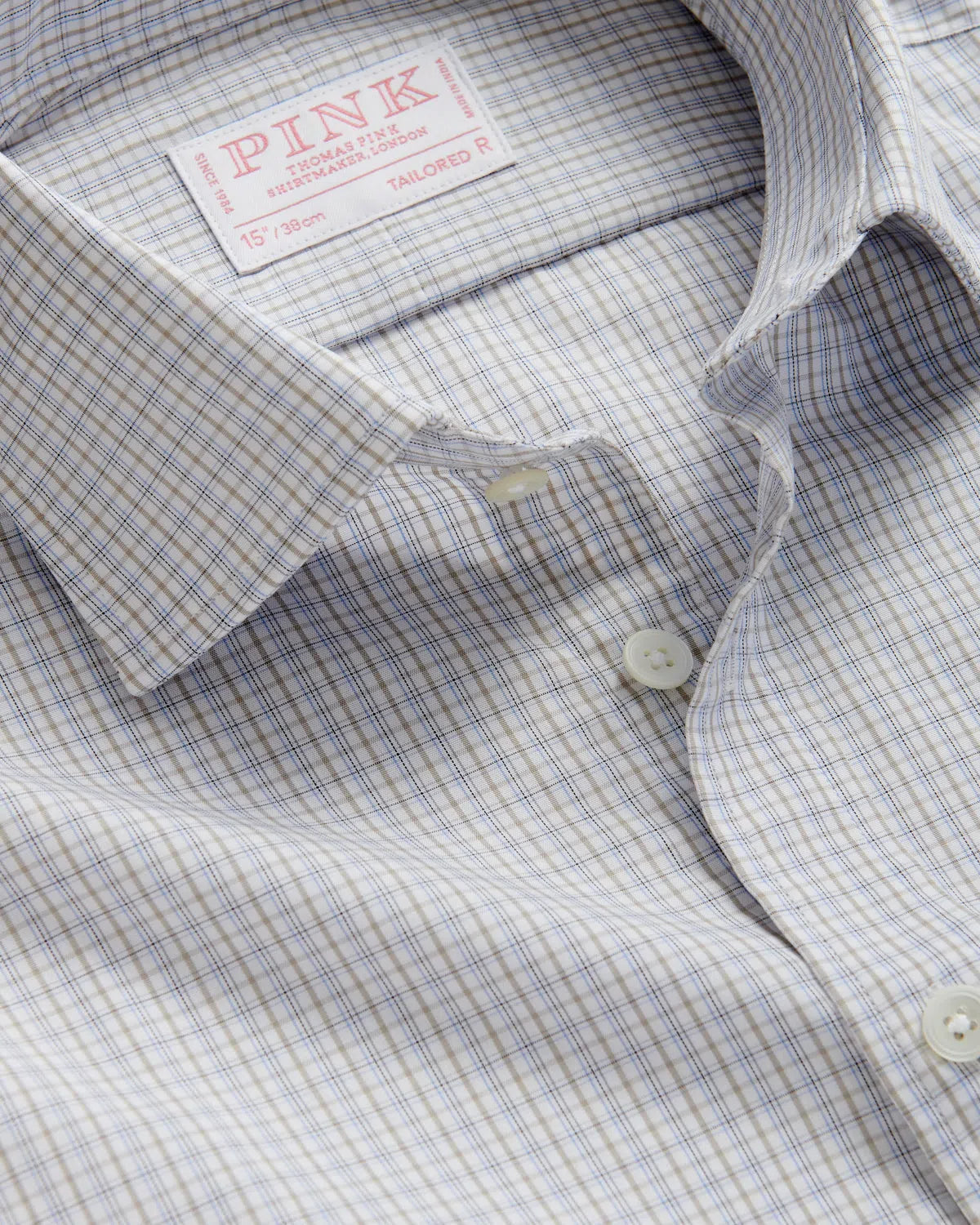 Thomas Pink Tailored Fit Formal Shadow Casual Check Shirt Beige/White-MALFORD OF LONDON SAVILE ROW MENSWEAR OUTLET