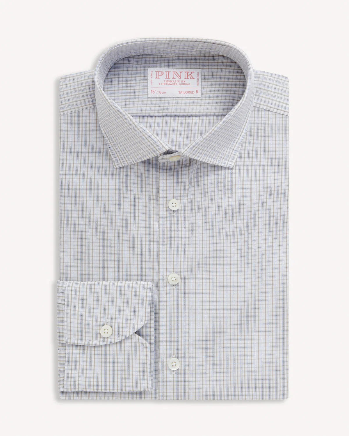 Thomas Pink Tailored Fit Formal Shadow Casual Check Shirt Beige/White-MALFORD OF LONDON SAVILE ROW MENSWEAR OUTLET