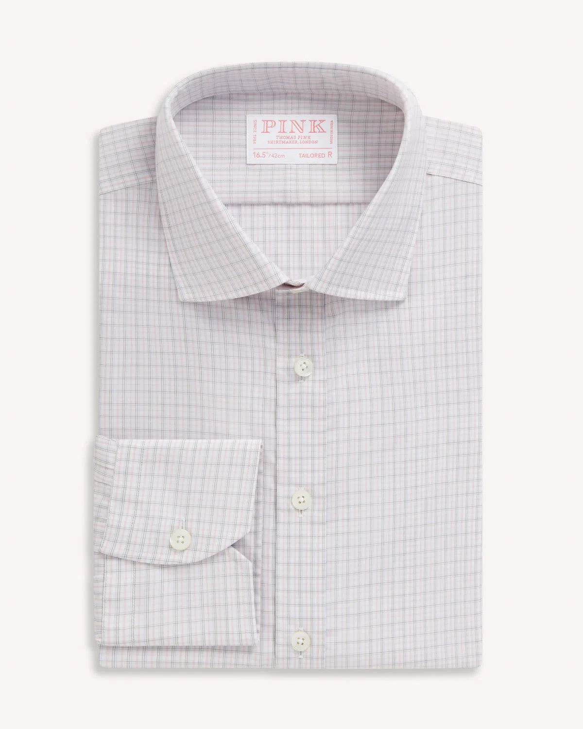 Thomas Pink Tailored Fit Formal Shadow Casual Check Shirt Pink/Grey-MALFORD OF LONDON SAVILE ROW MENSWEAR OUTLET