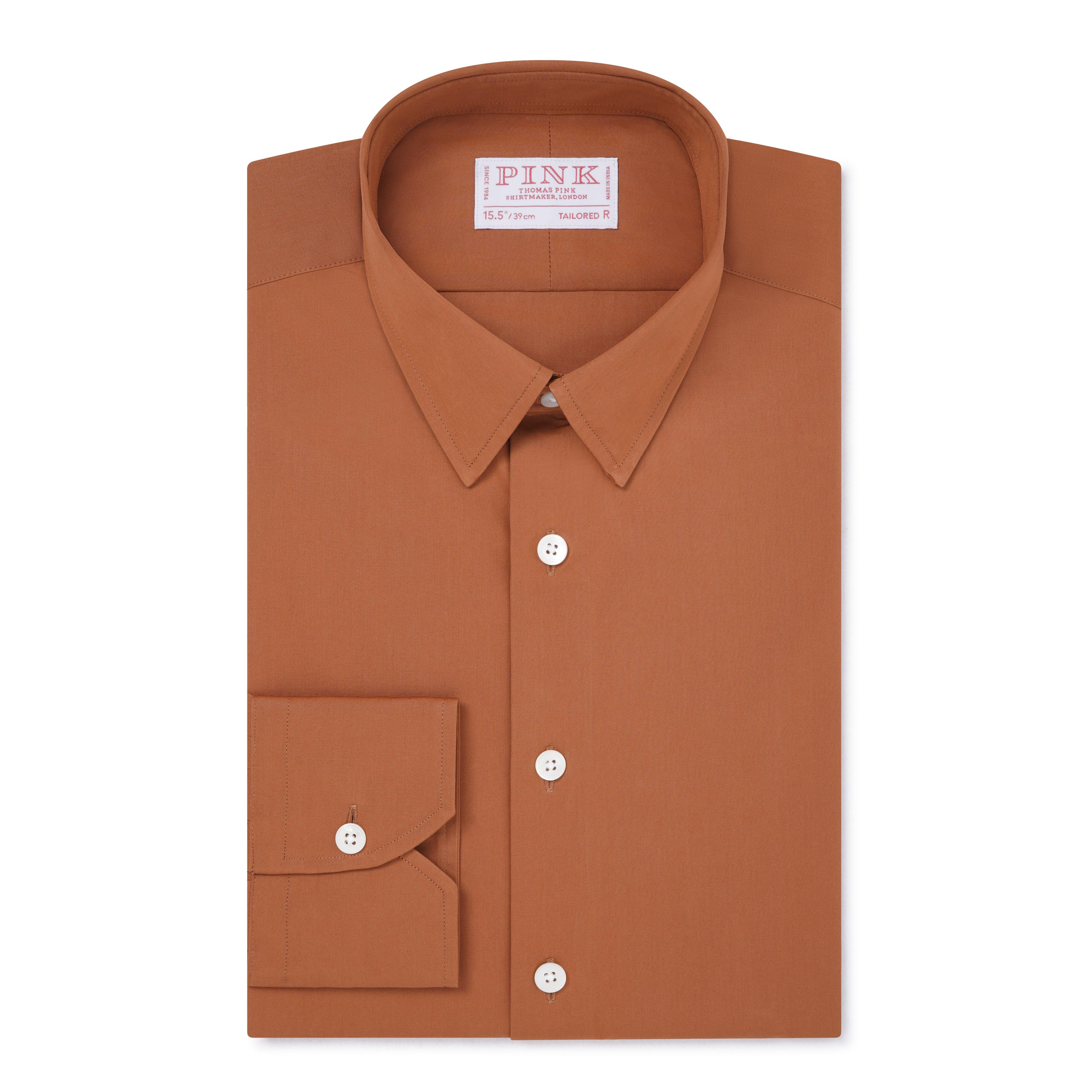 Thomas Pink Tailored Fit Formal Solid Poplin Shirt Brick-MALFORD OF LONDON SAVILE ROW MENSWEAR OUTLET