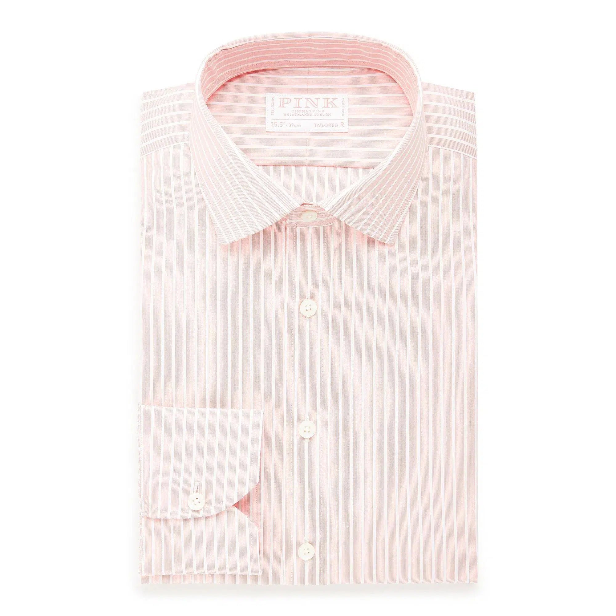 Thomas Pink Tailored Fit Formal Superior Broken Stripe Shirt Seas Pink/White-MALFORD OF LONDON SAVILE ROW MENSWEAR OUTLET