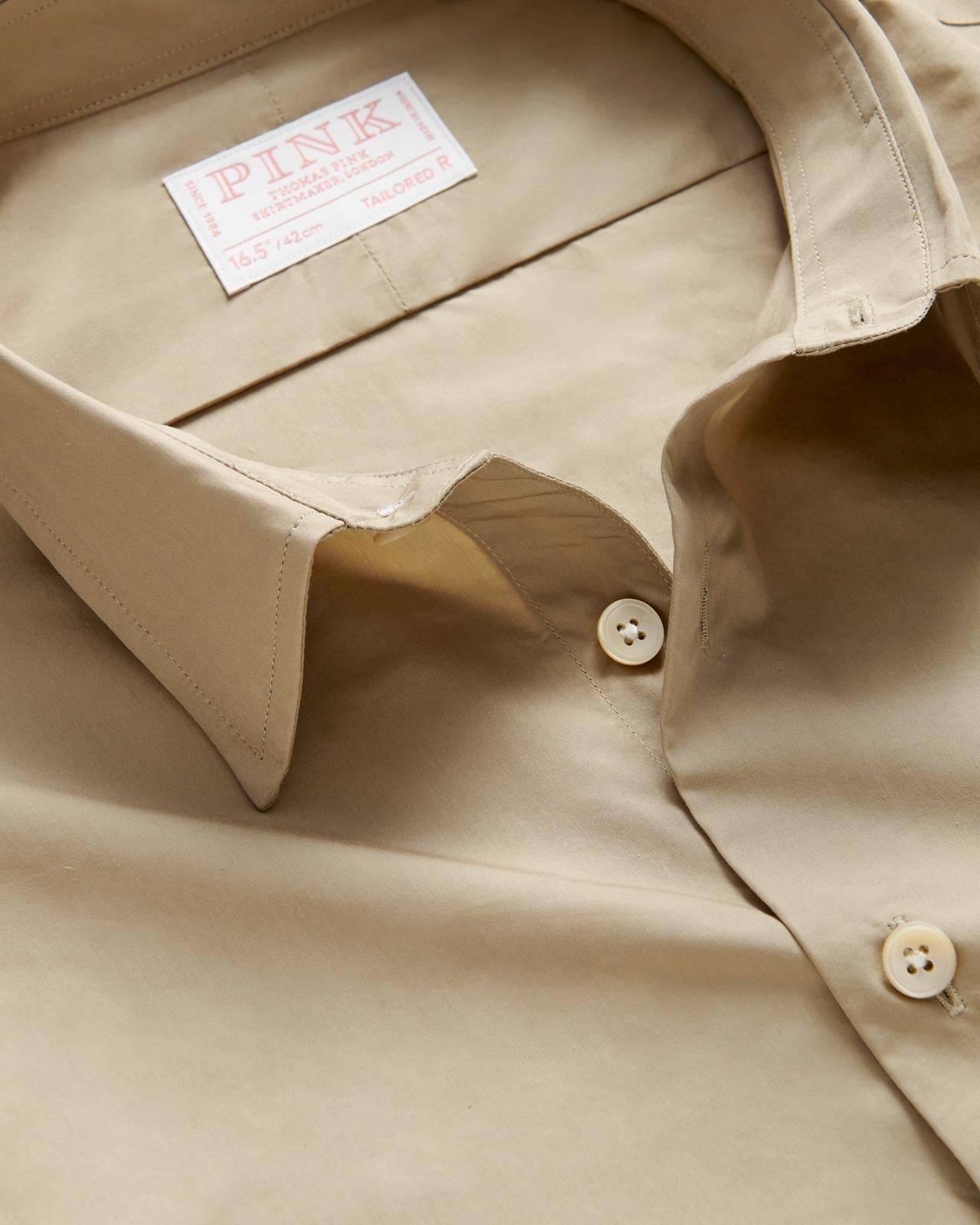 Thomas Pink Tailored Fit Formal Technical Cotton Shirt Beige-MALFORD OF LONDON SAVILE ROW MENSWEAR OUTLET