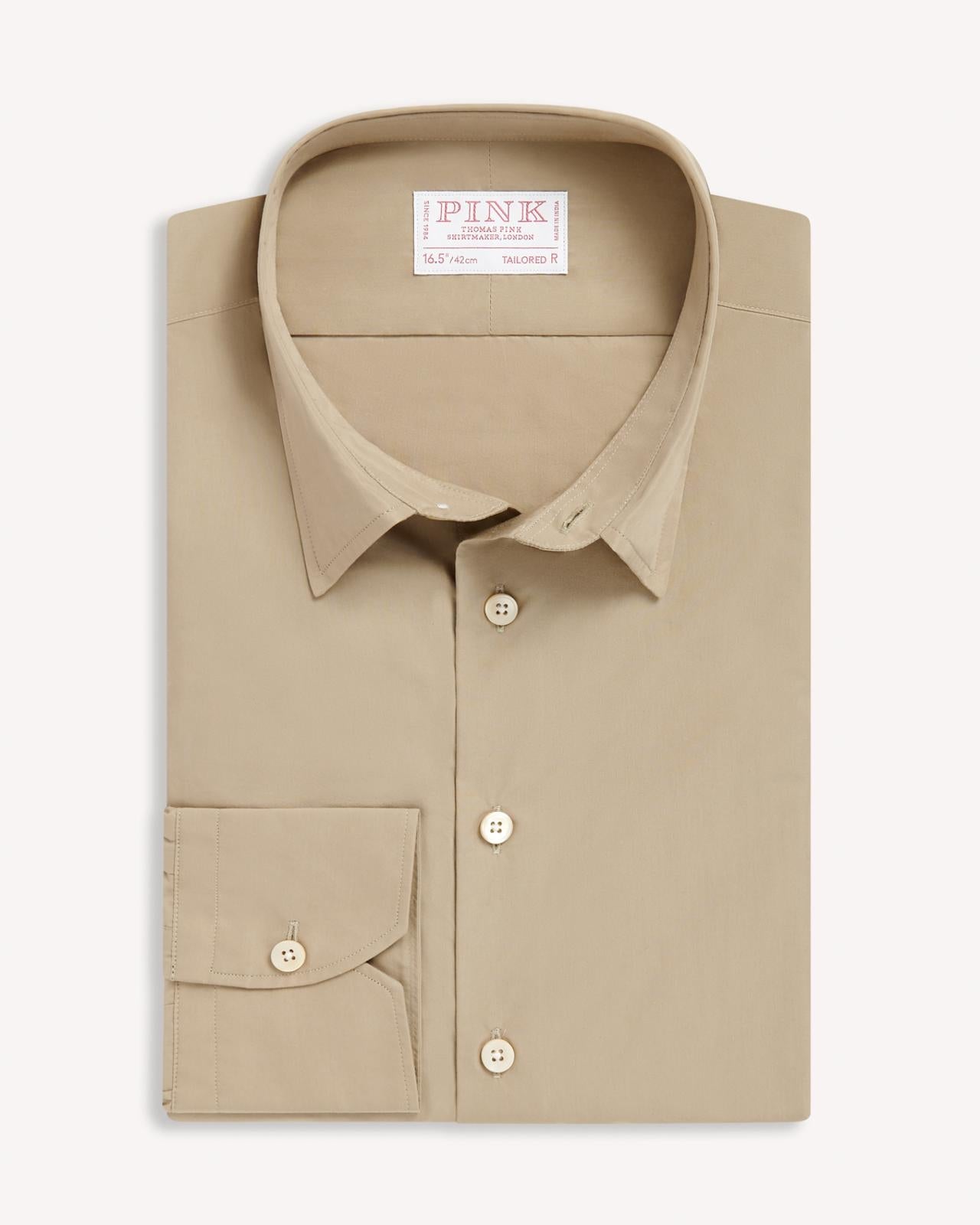 Thomas Pink Tailored Fit Formal Technical Cotton Shirt Beige-MALFORD OF LONDON SAVILE ROW MENSWEAR OUTLET