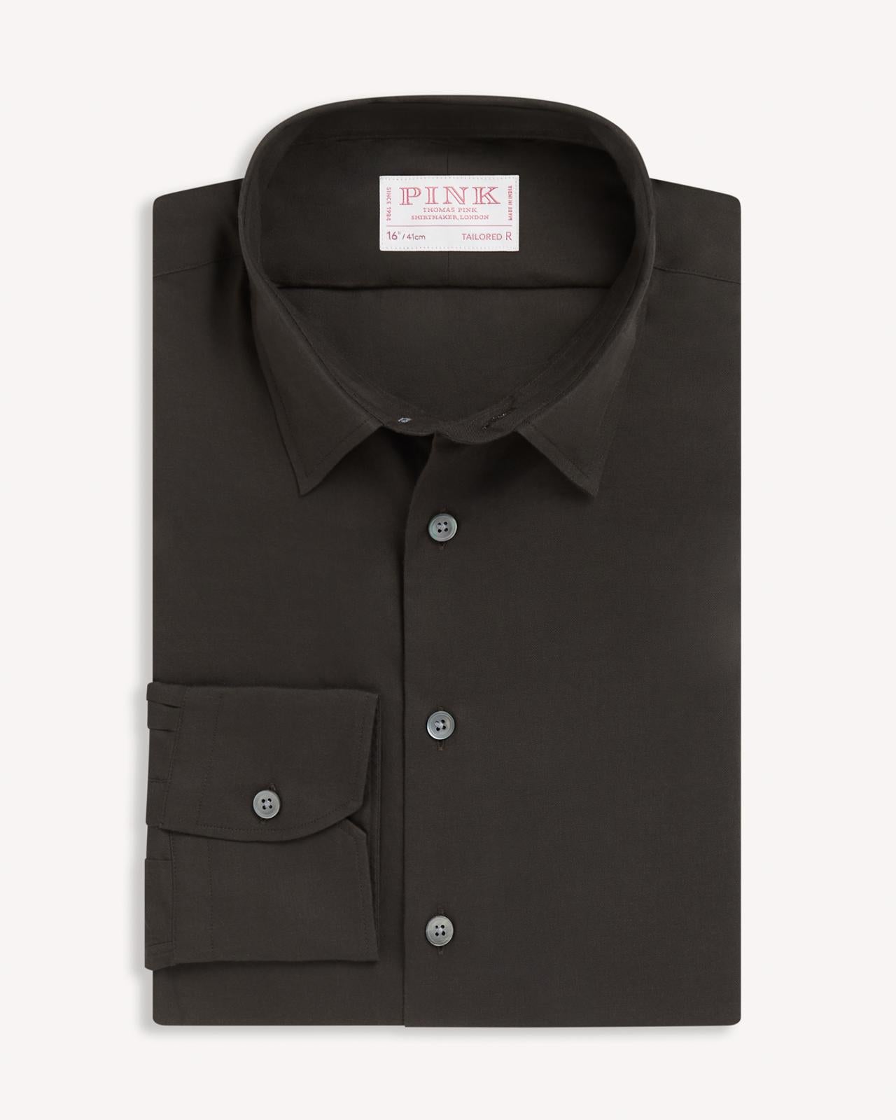 Thomas Pink Tailored Fit Formal Tonal Twill Shirt Brown-MALFORD OF LONDON SAVILE ROW MENSWEAR OUTLET