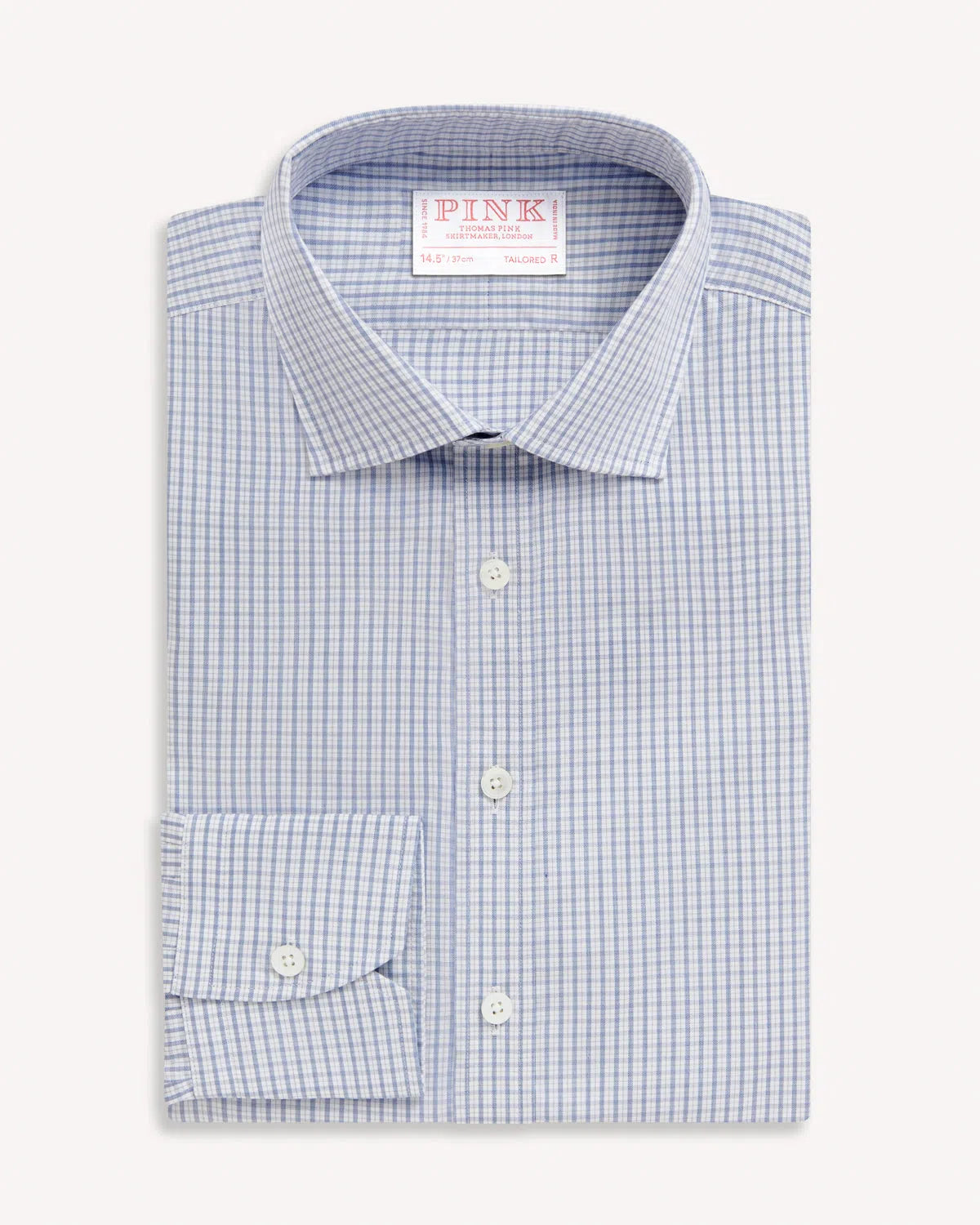 Thomas Pink Tailored Fit Formal Twill Check Shirt Multi Blues-MALFORD OF LONDON SAVILE ROW MENSWEAR OUTLET