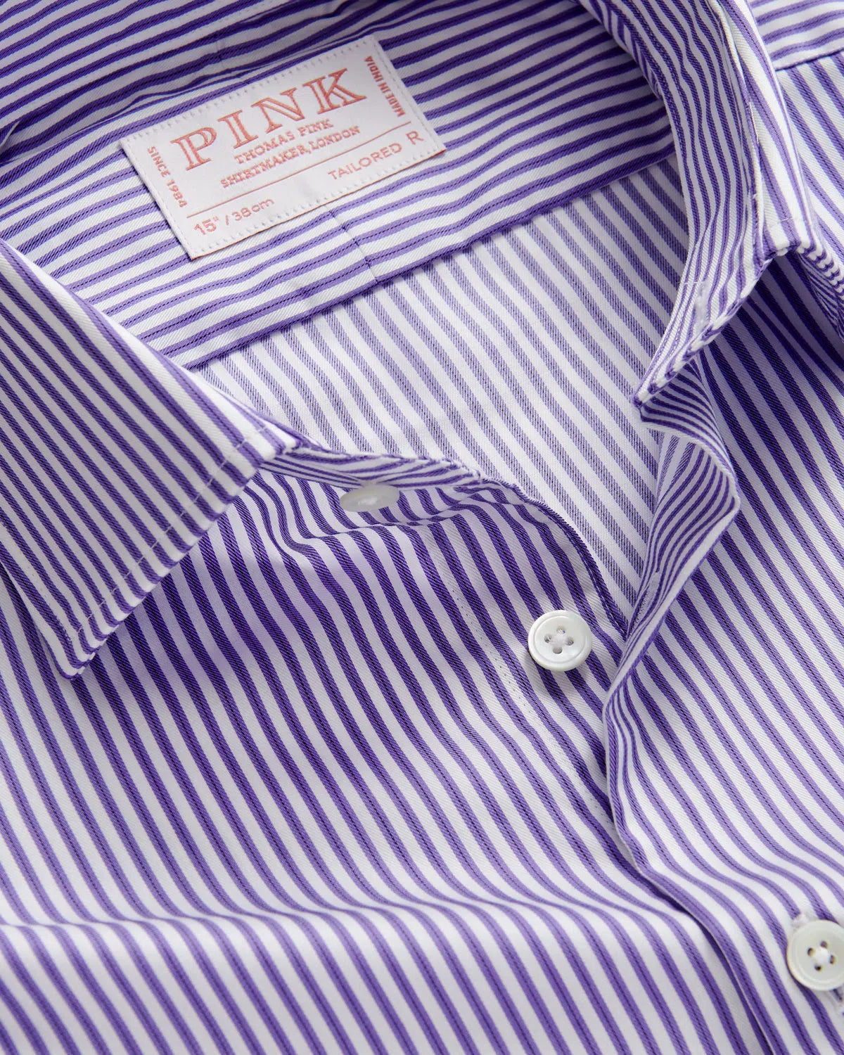 Thomas Pink Tailored Fit Formal Twill Stripe Shirt Purple/White-MALFORD OF LONDON SAVILE ROW MENSWEAR OUTLET