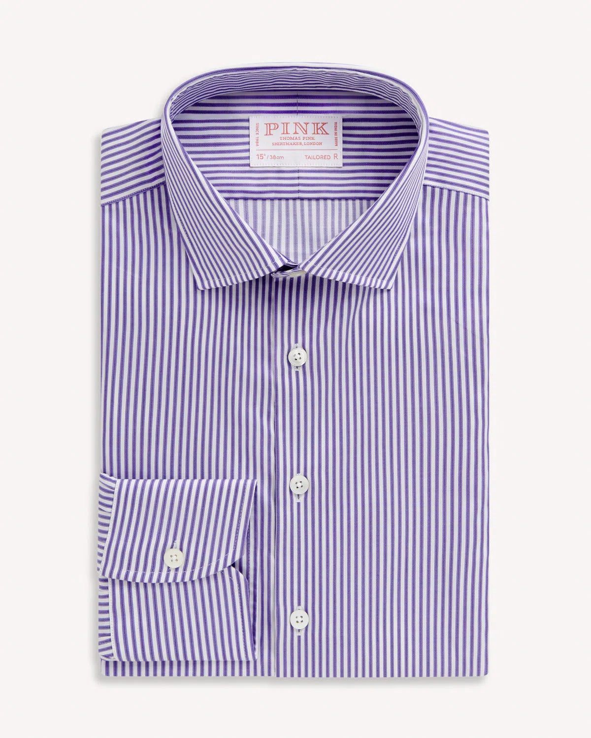 Thomas Pink Tailored Fit Formal Twill Stripe Shirt Purple/White-MALFORD OF LONDON SAVILE ROW MENSWEAR OUTLET