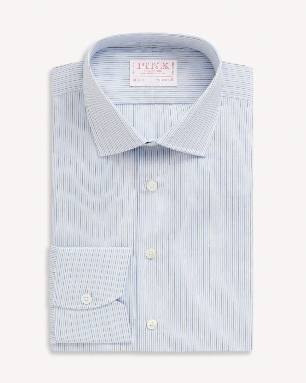 Thomas Pink Tailored Fit Formal Twin Stripe Shirt Blue/Green-MALFORD OF LONDON SAVILE ROW MENSWEAR OUTLET