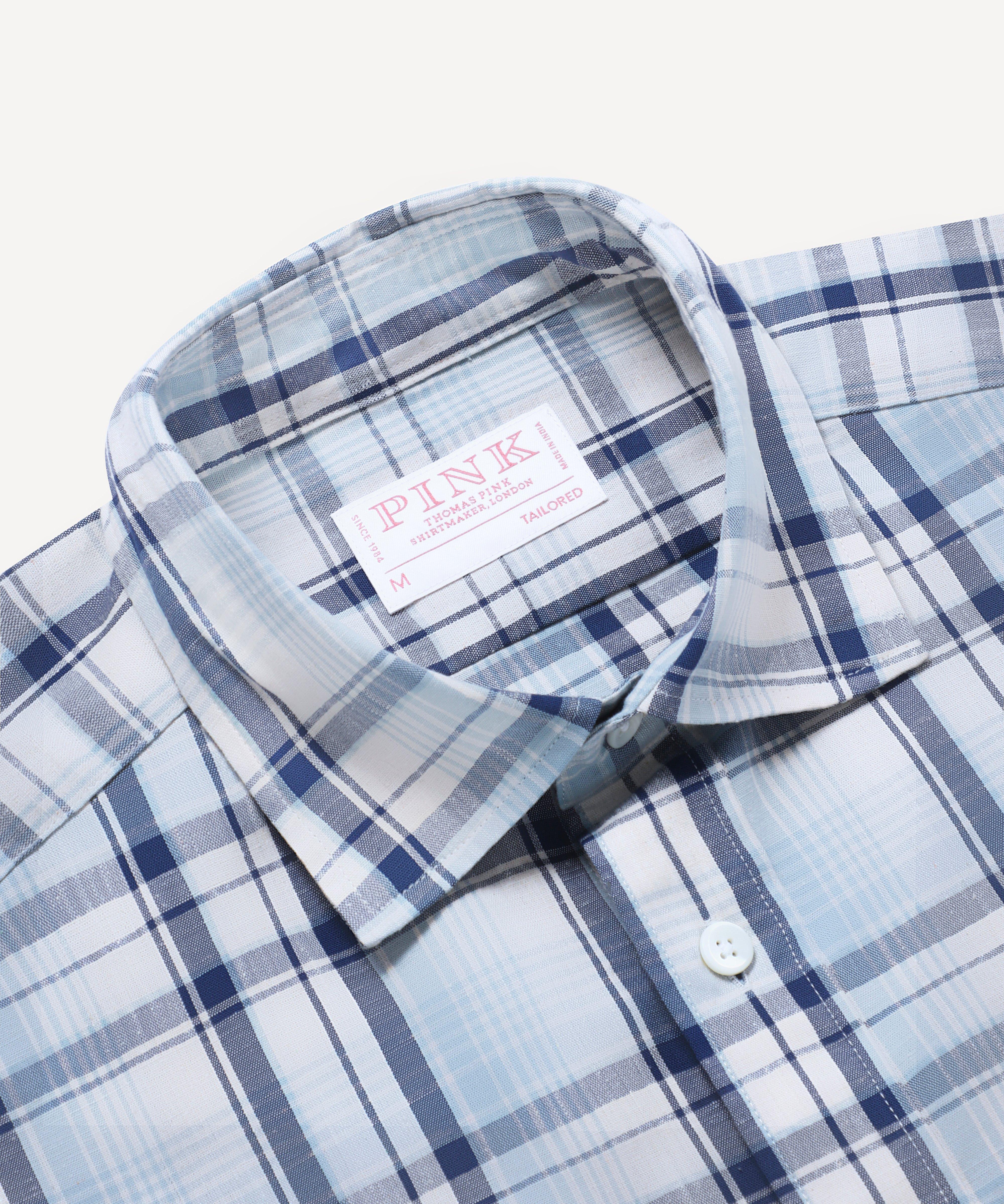 Thomas Pink Tailored Fit Smart Casual Cotton Slub Check Shirt-MALFORD OF LONDON SAVILE ROW MENSWEAR OUTLET