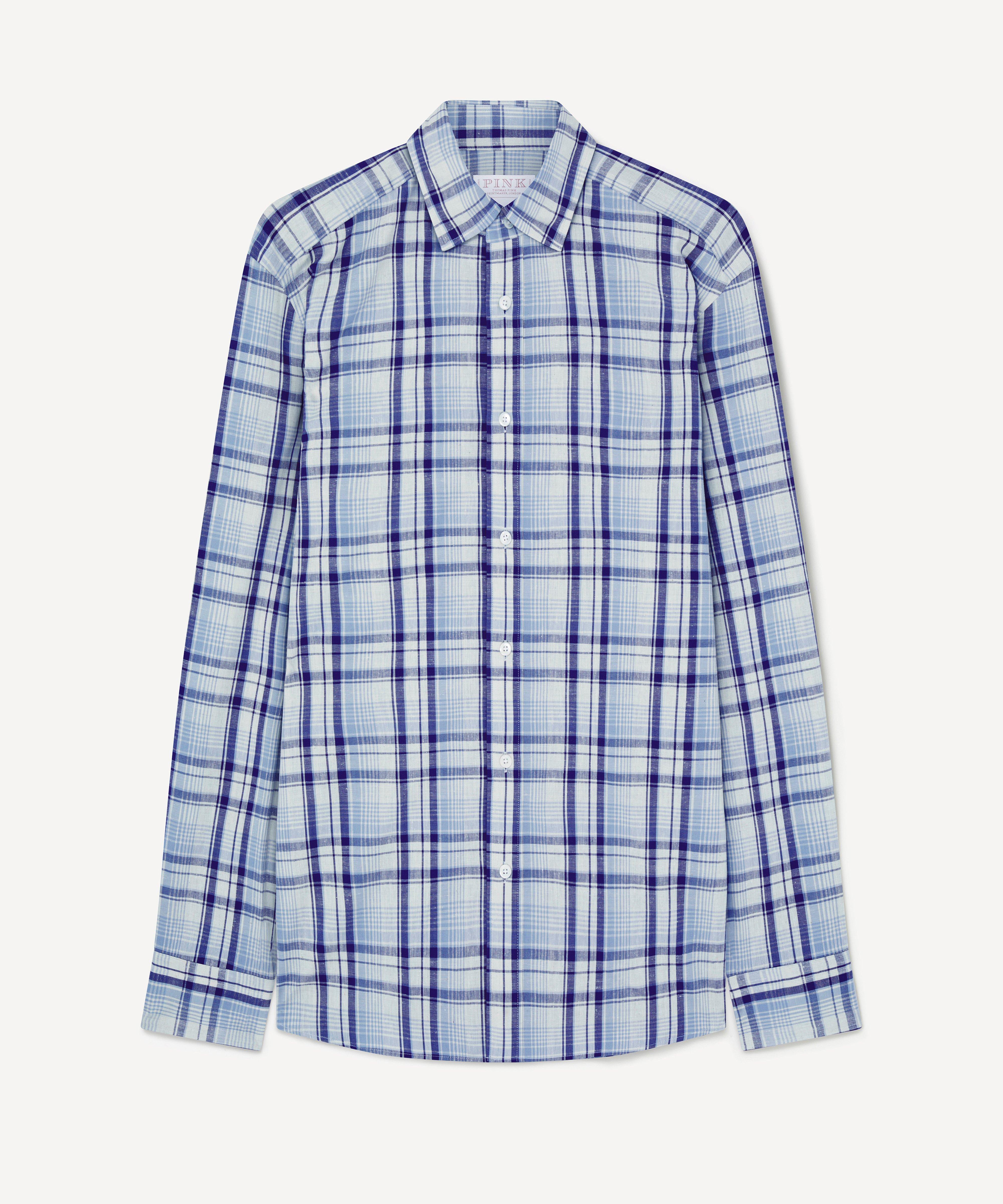 Thomas Pink Tailored Fit Smart Casual Cotton Slub Check Shirt-MALFORD OF LONDON SAVILE ROW MENSWEAR OUTLET