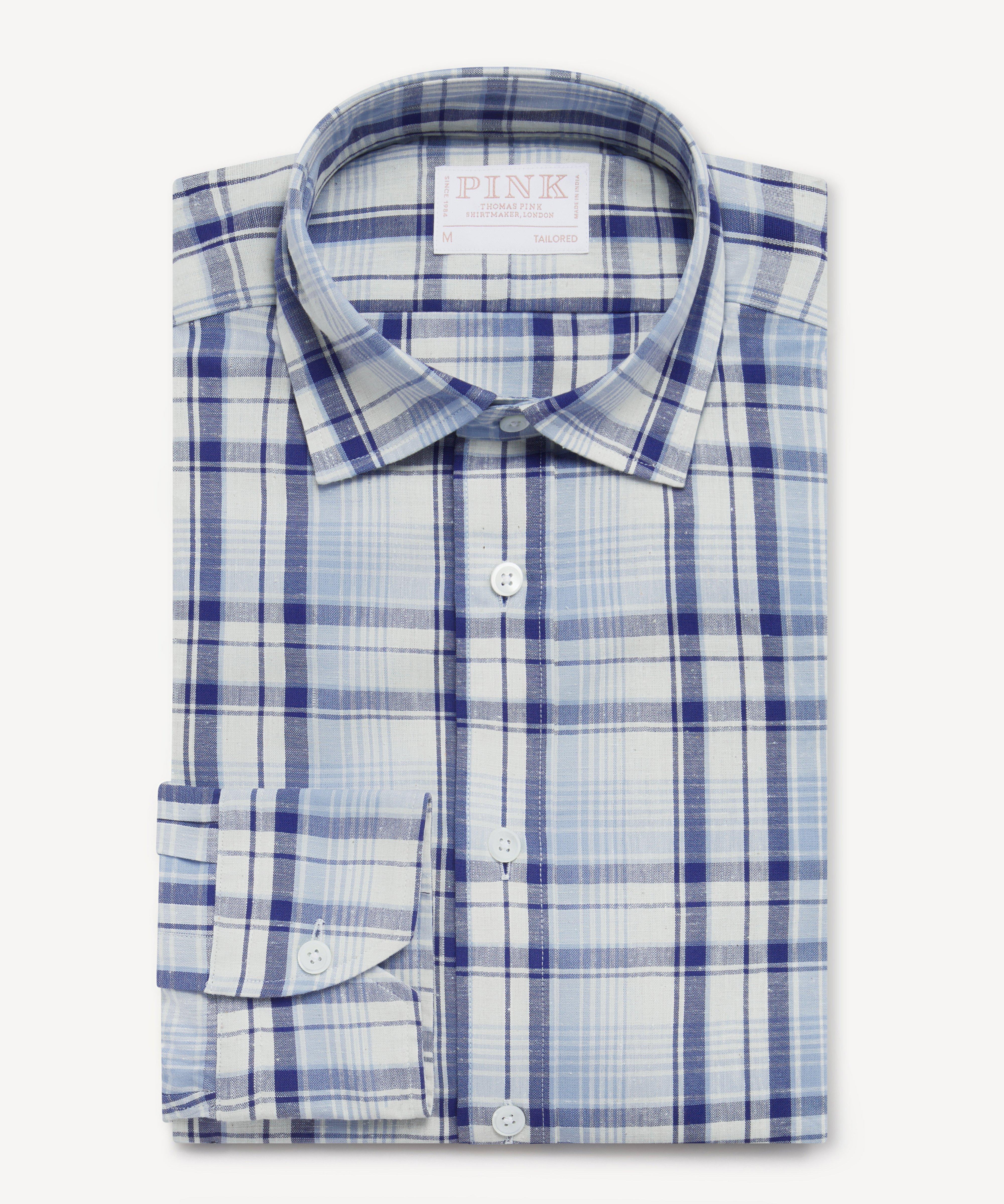 Thomas Pink Tailored Fit Smart Casual Cotton Slub Check Shirt-MALFORD OF LONDON SAVILE ROW MENSWEAR OUTLET