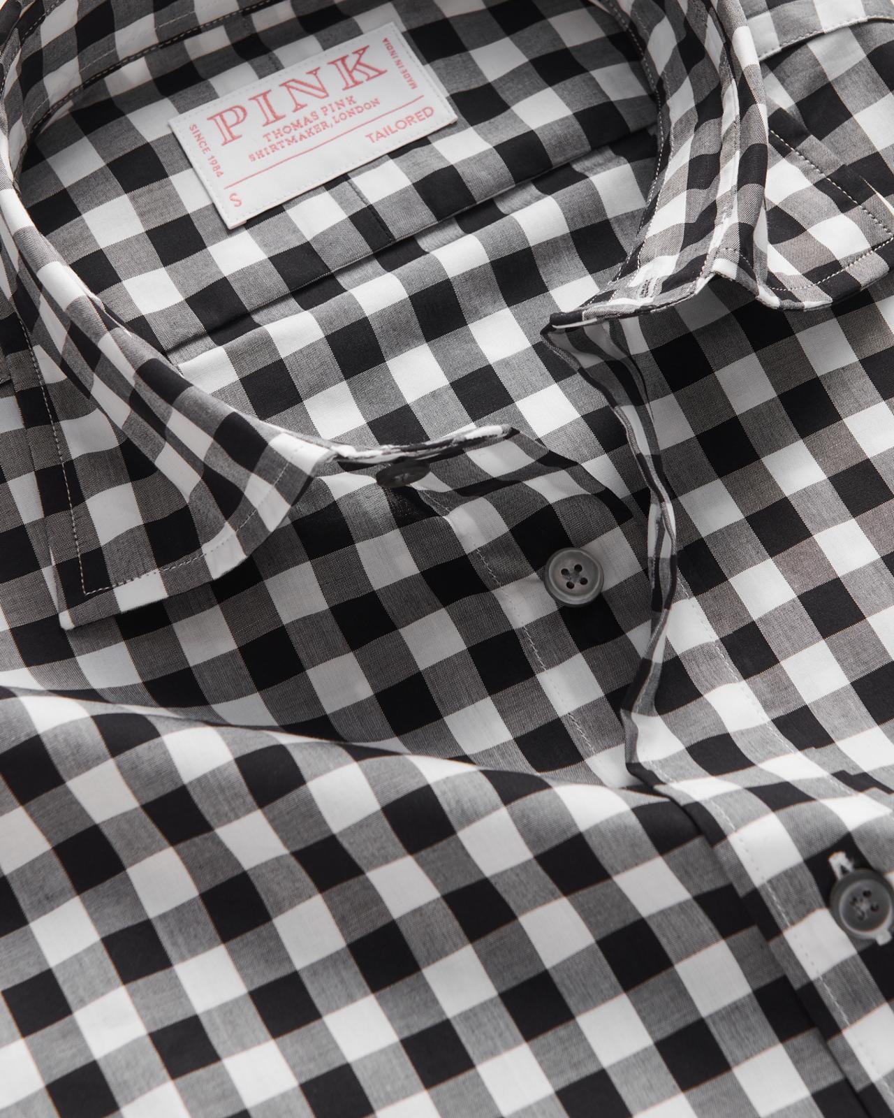 Thomas Pink Tailored Fit Smart Casual Gingham Shirt Black/White-MALFORD OF LONDON SAVILE ROW MENSWEAR OUTLET