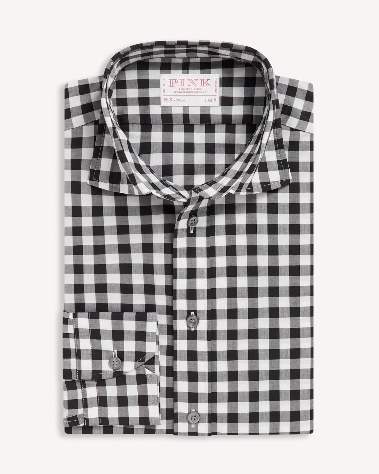 Thomas Pink Tailored Fit Smart Casual Gingham Shirt Black/White-MALFORD OF LONDON SAVILE ROW MENSWEAR OUTLET