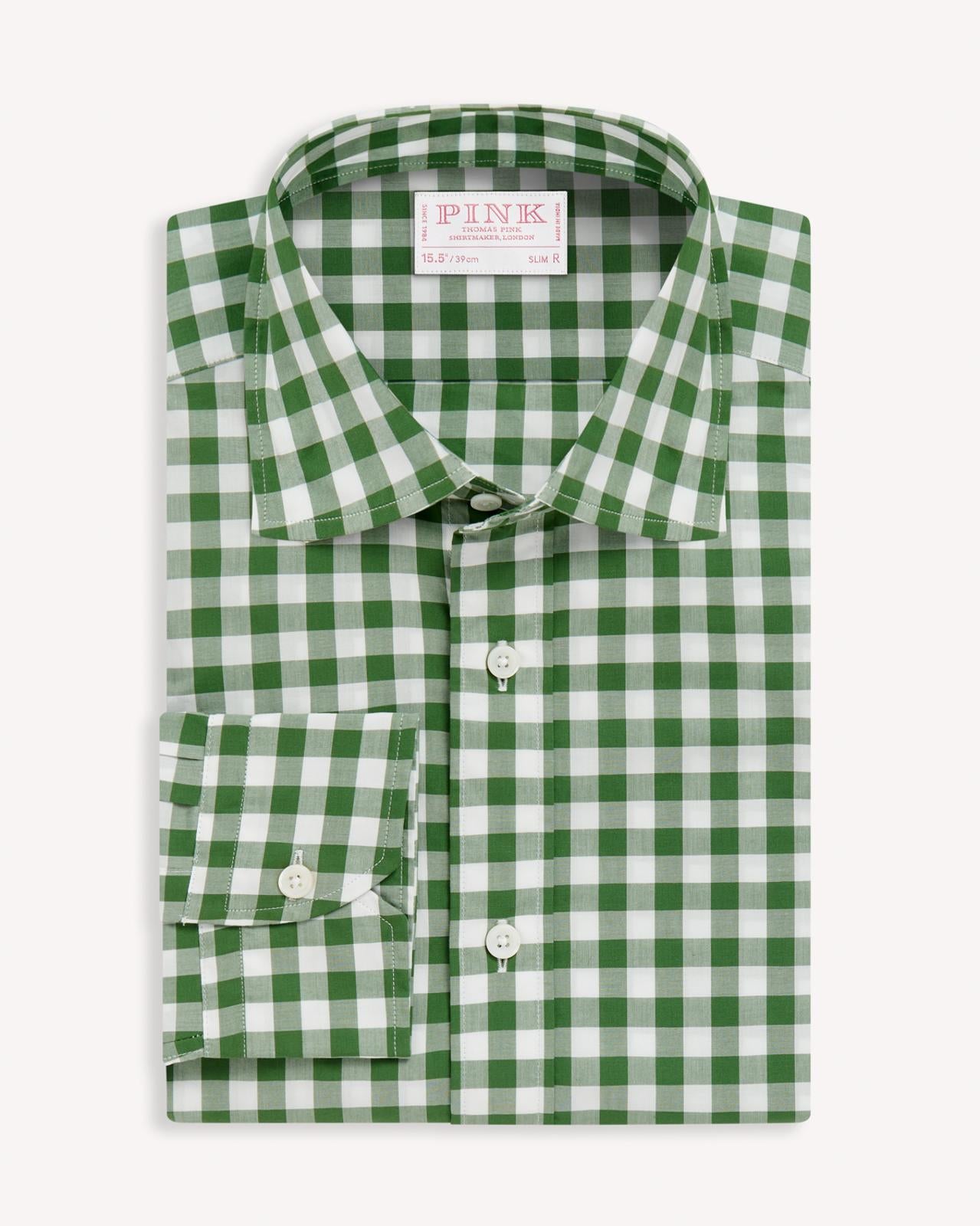 Thomas Pink Tailored Fit Smart Casual Gingham Shirt Deep Green/White-MALFORD OF LONDON SAVILE ROW MENSWEAR OUTLET