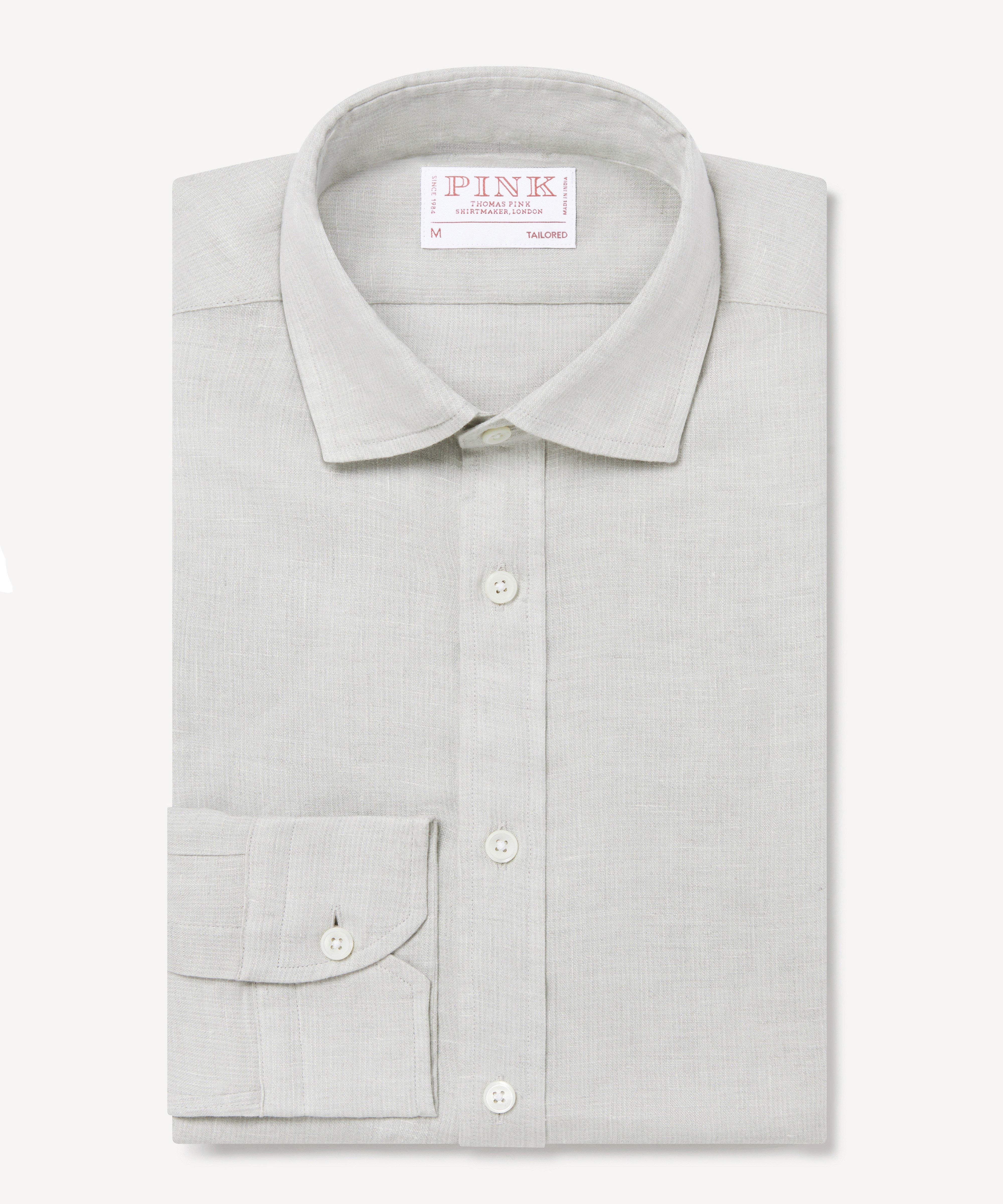 Thomas Pink Tailored Fit Smart Casual Linen End on End Shirt Off White-MALFORD OF LONDON SAVILE ROW MENSWEAR OUTLET