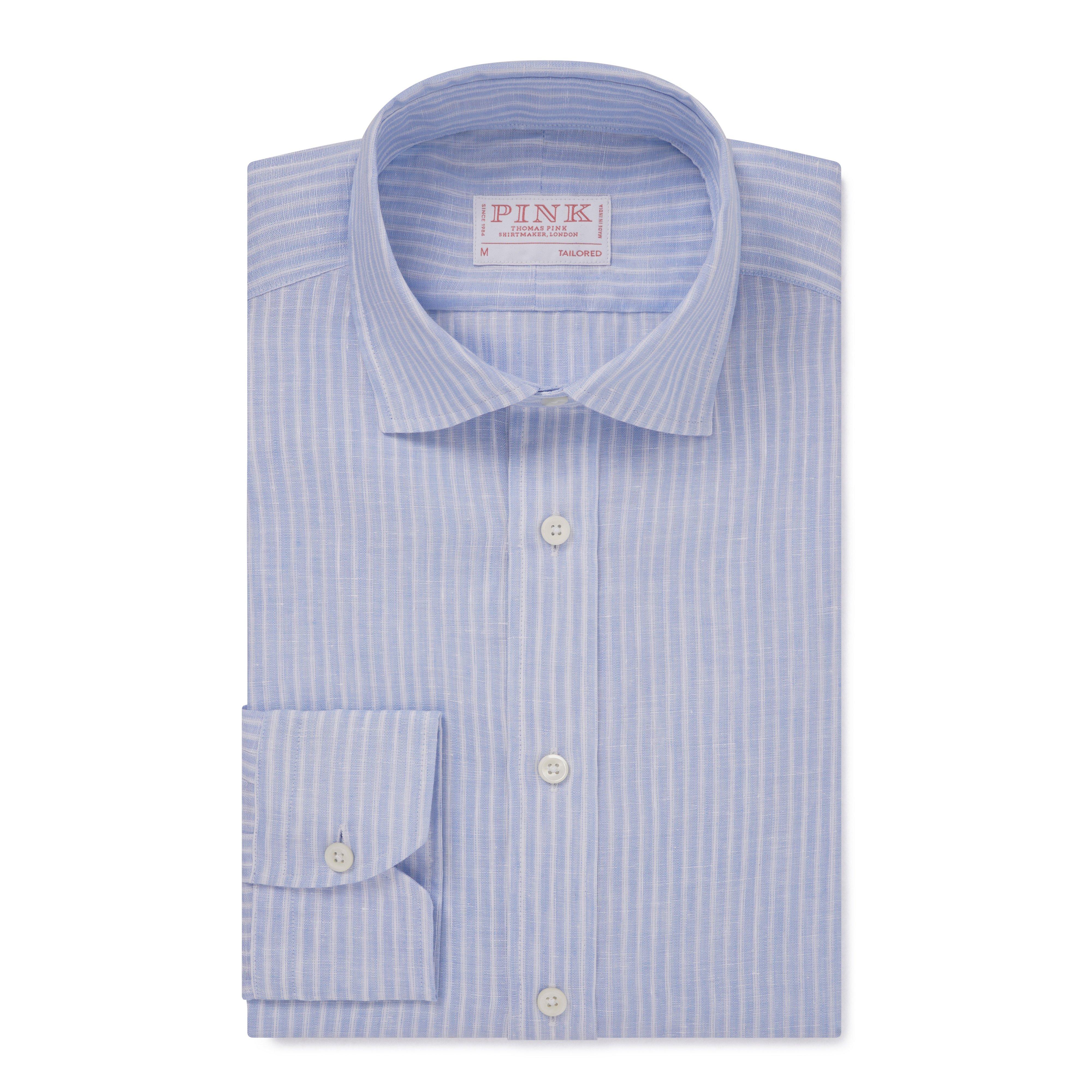 Thomas Pink Tailored Fit Smart Casual Linen Stripe Shirt-MALFORD OF LONDON SAVILE ROW MENSWEAR OUTLET