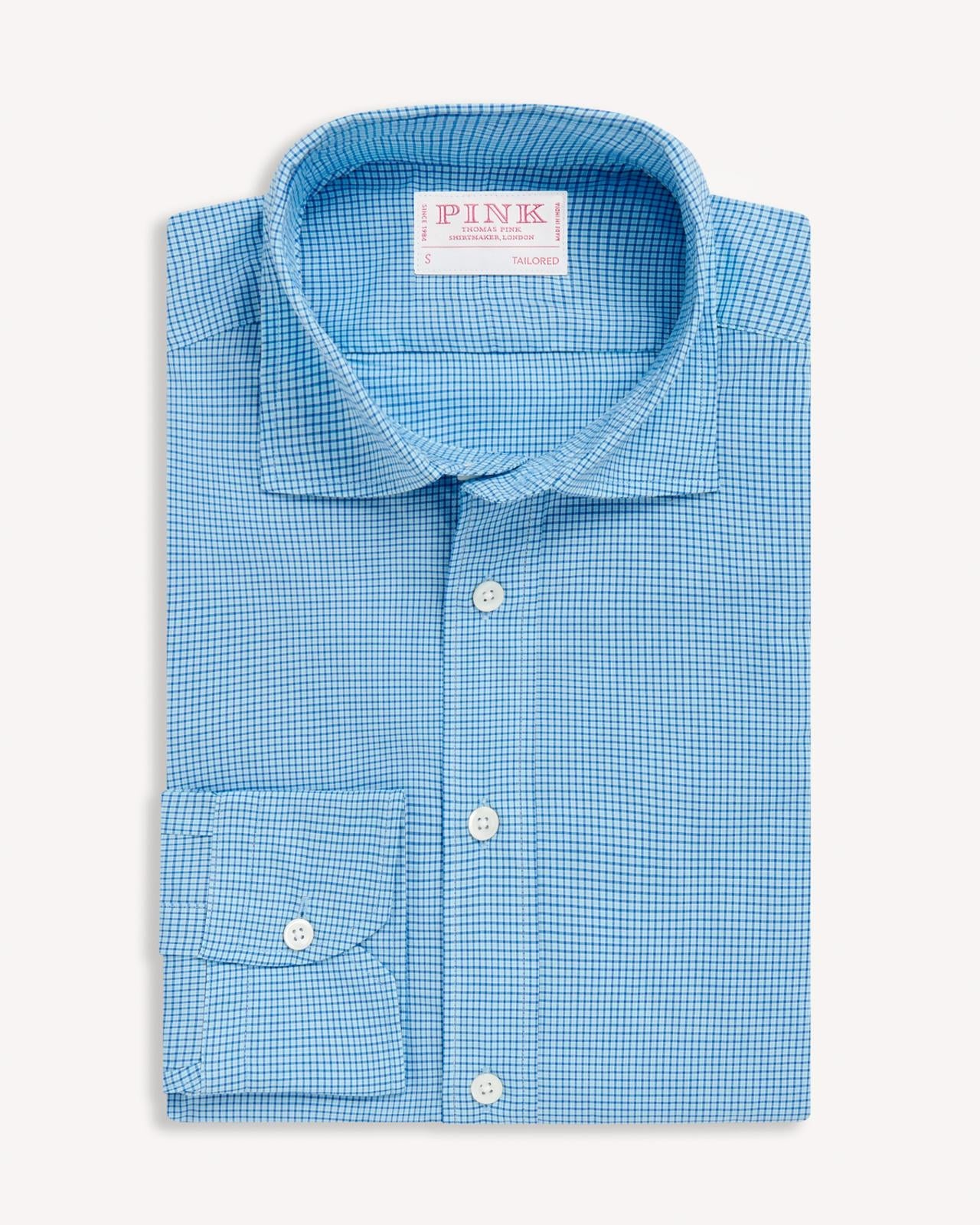 Thomas Pink Tailored Fit Smart Casual Micro Check Shirt Pale Blue/Blue-MALFORD OF LONDON SAVILE ROW MENSWEAR OUTLET