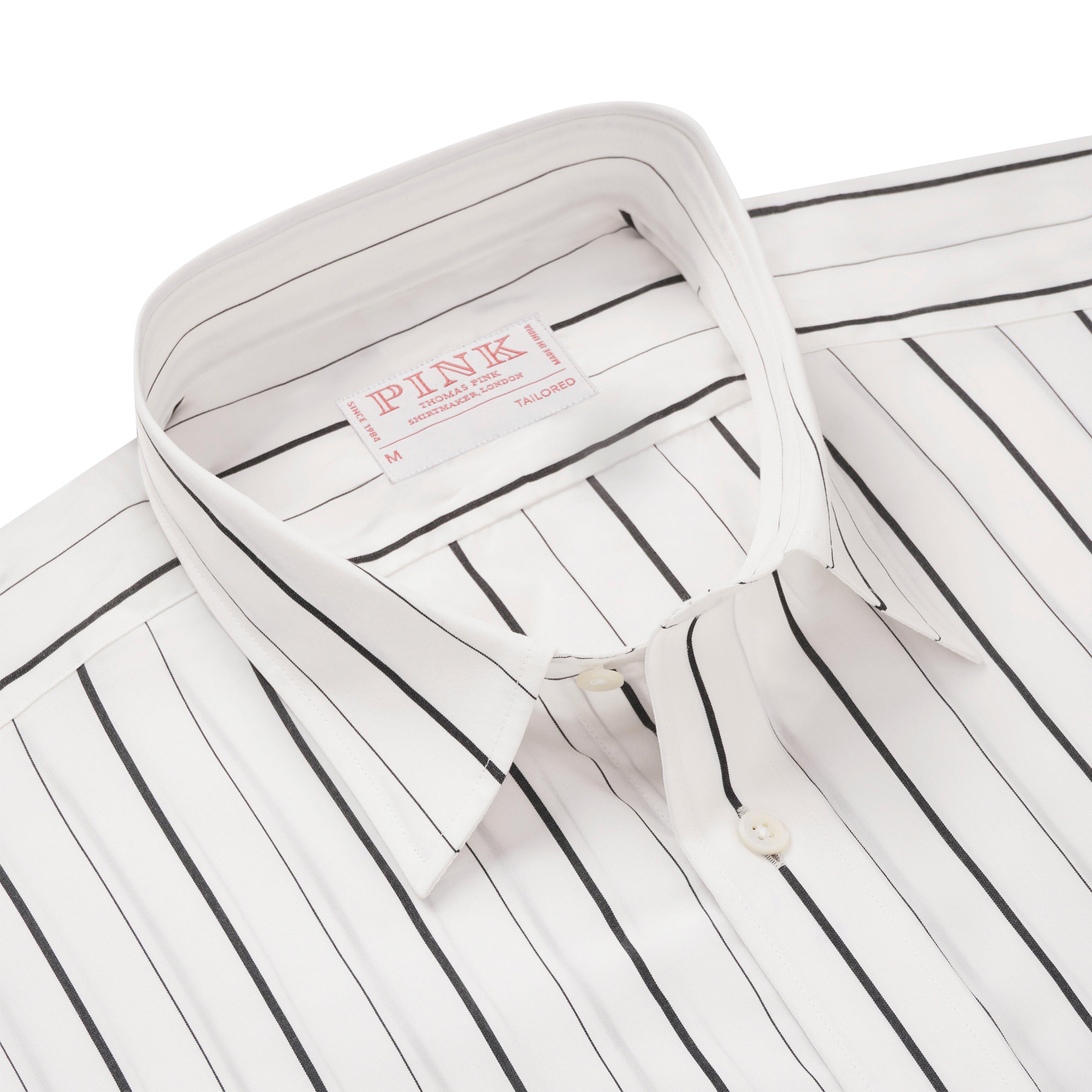 Thomas Pink Tailored Fit Smart Casual Soft Touch Stripe Shirt Black/White-MALFORD OF LONDON SAVILE ROW MENSWEAR OUTLET