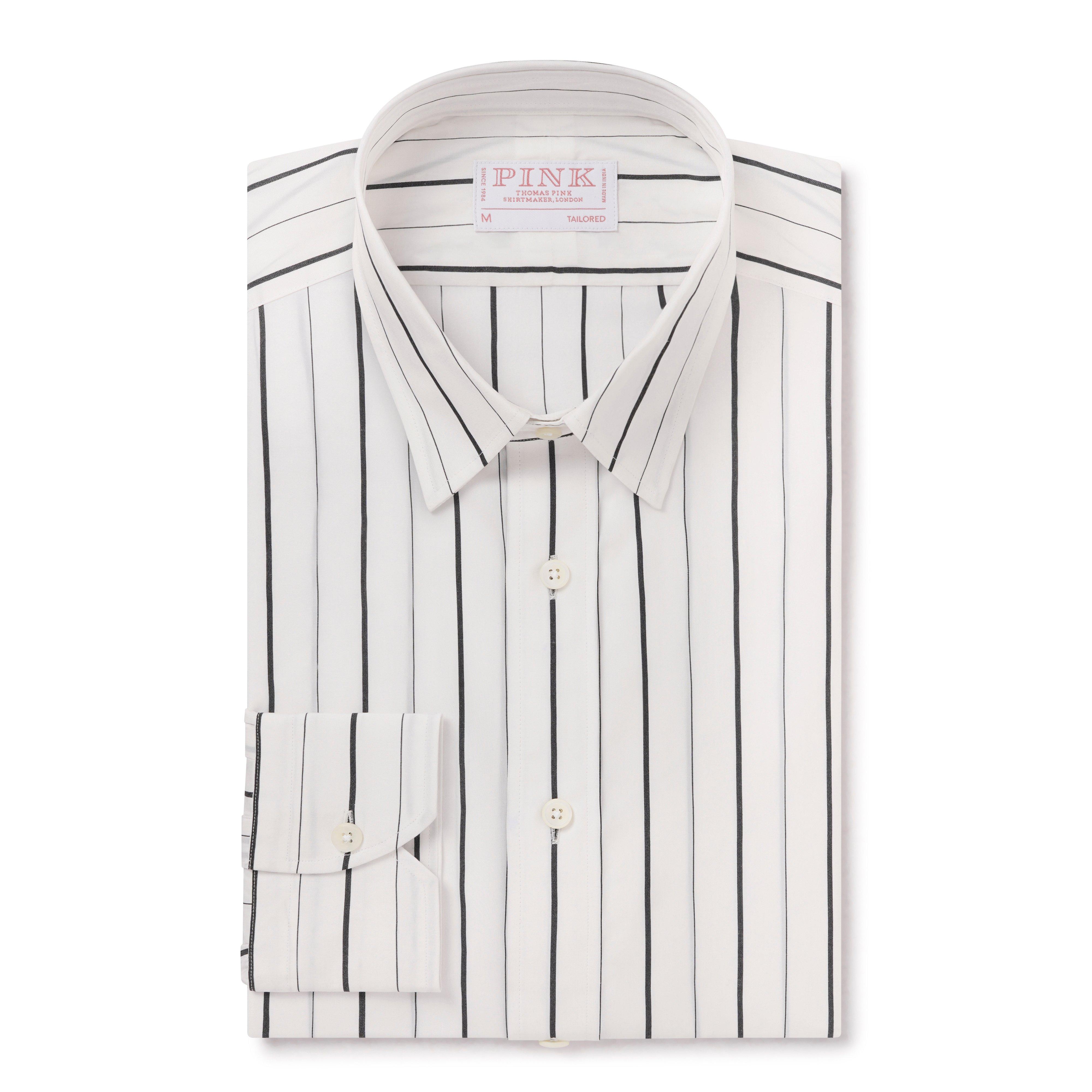 Thomas Pink Tailored Fit Smart Casual Soft Touch Stripe Shirt Black/White-MALFORD OF LONDON SAVILE ROW MENSWEAR OUTLET