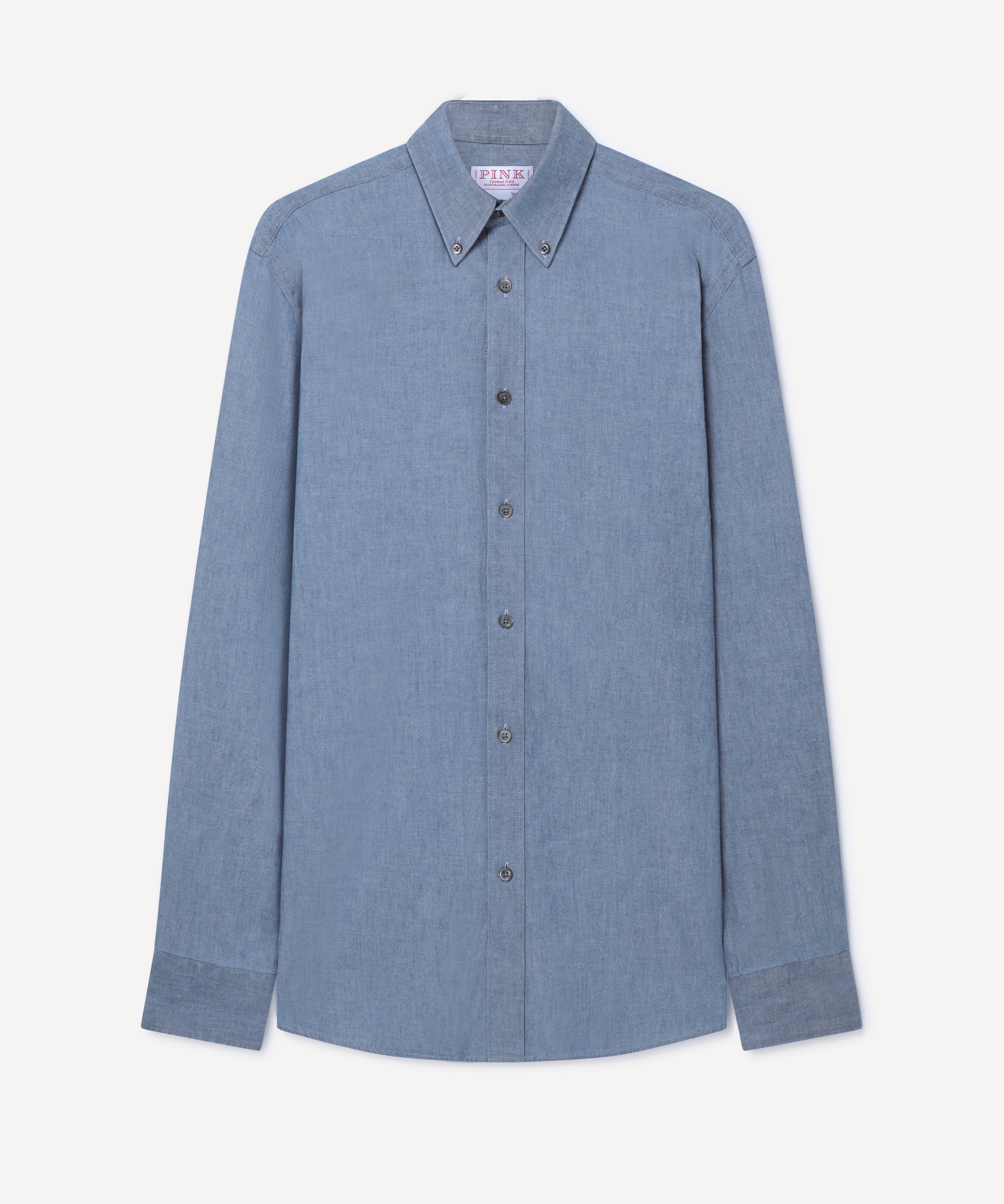 Thomas Pink Tailored Fit Smart Casual Washed Chambray Shirt-MALFORD OF LONDON SAVILE ROW MENSWEAR OUTLET