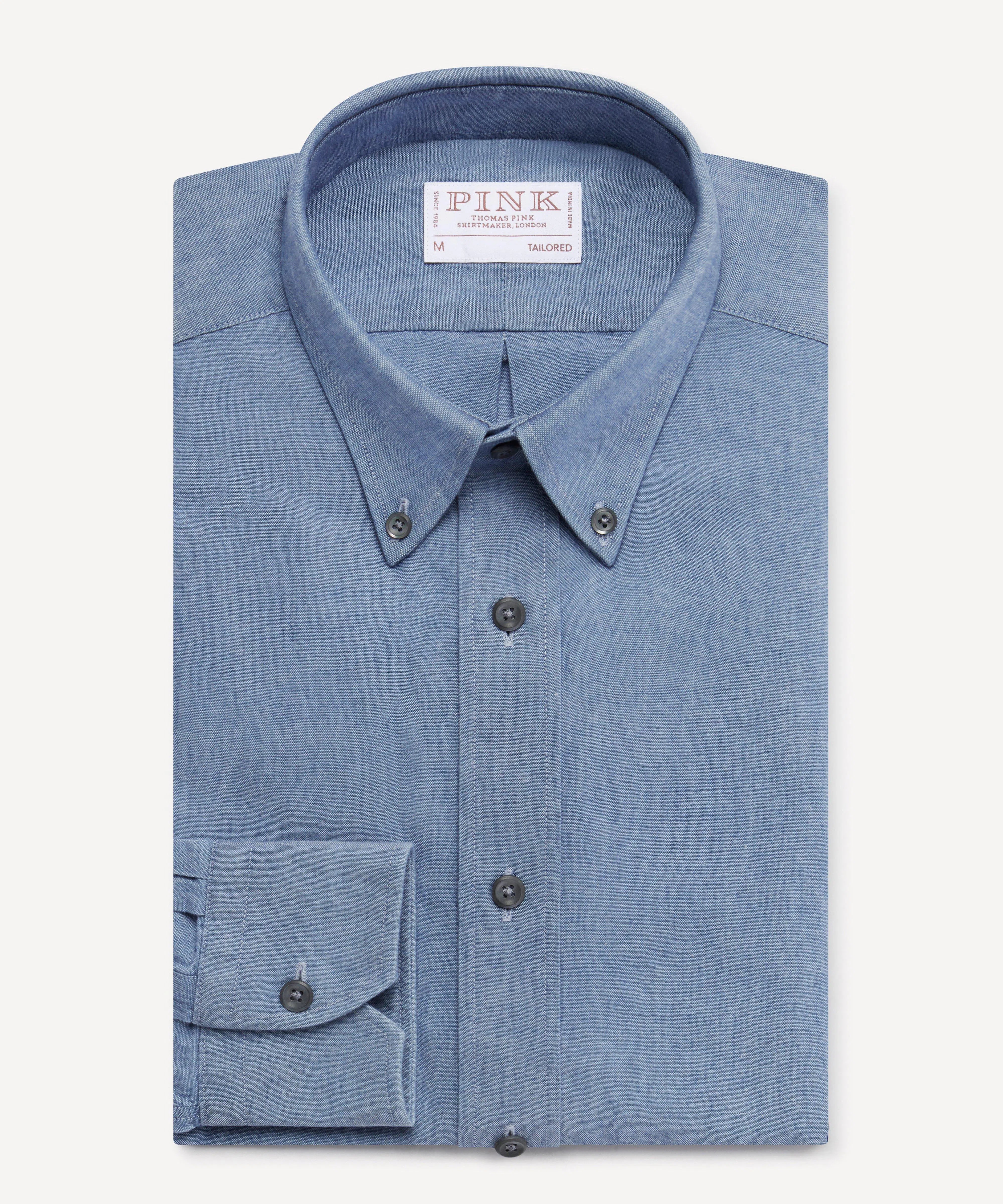 Thomas Pink Tailored Fit Smart Casual Washed Chambray Shirt-MALFORD OF LONDON SAVILE ROW MENSWEAR OUTLET