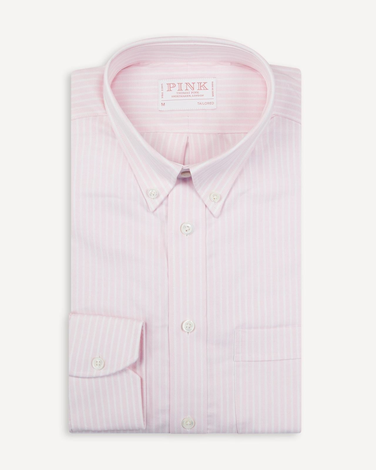 Thomas Pink Tailored Fit Stripe Oxford Shirt Pale Pink/White-MALFORD OF LONDON SAVILE ROW MENSWEAR OUTLET