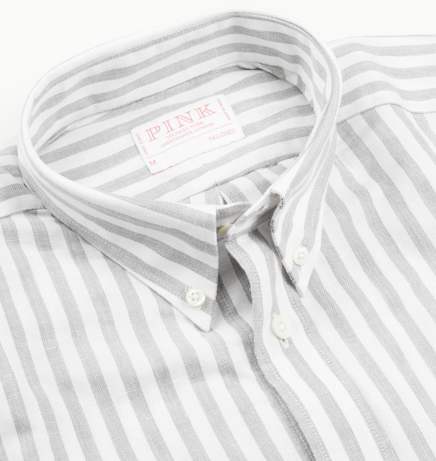 Thomas Pink Tailored Fit Stripe Smart Casual Shirt Pale Grey/White-MALFORD OF LONDON SAVILE ROW MENSWEAR OUTLET