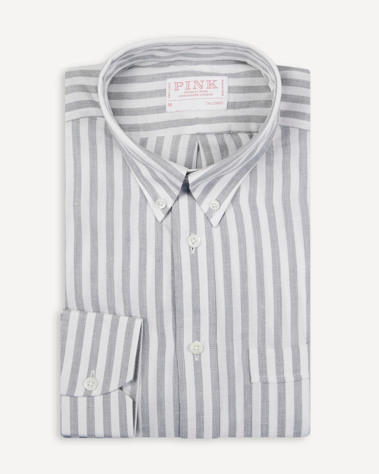 Thomas Pink Tailored Fit Stripe Smart Casual Shirt Pale Grey/White-MALFORD OF LONDON SAVILE ROW MENSWEAR OUTLET