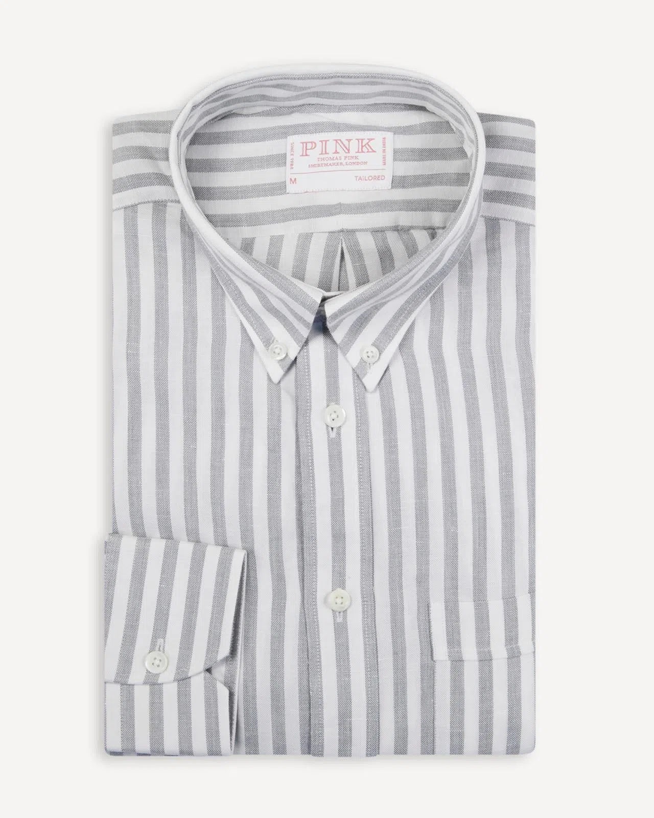 Thomas Pink Tailored Fit Stripe Smart Casual Shirt Pale Grey/White-MALFORD OF LONDON SAVILE ROW MENSWEAR OUTLET