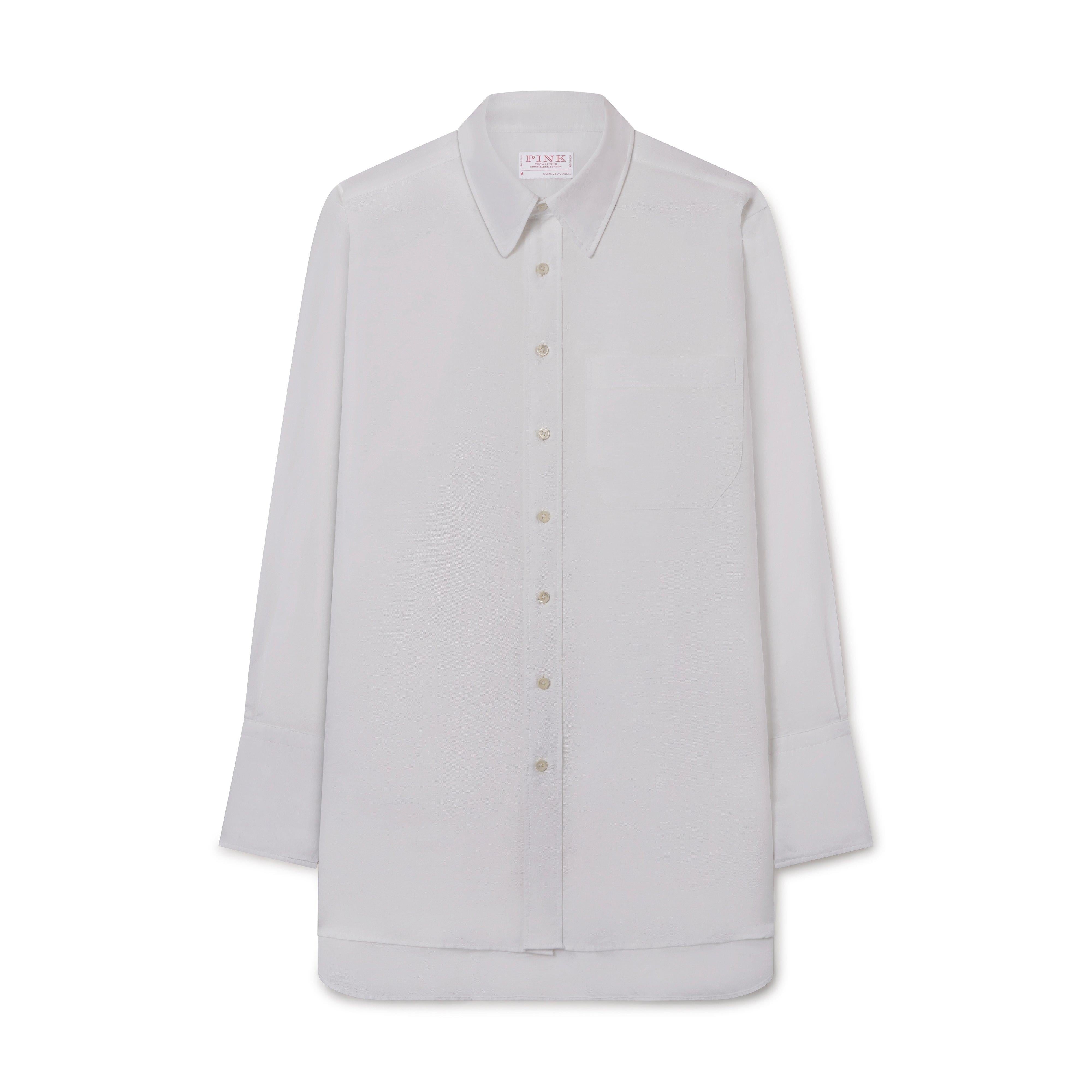 Thomas Pink Women's Oversized Fit Crinkle Cotton Linen Shirt White-MALFORD OF LONDON SAVILE ROW MENSWEAR OUTLET