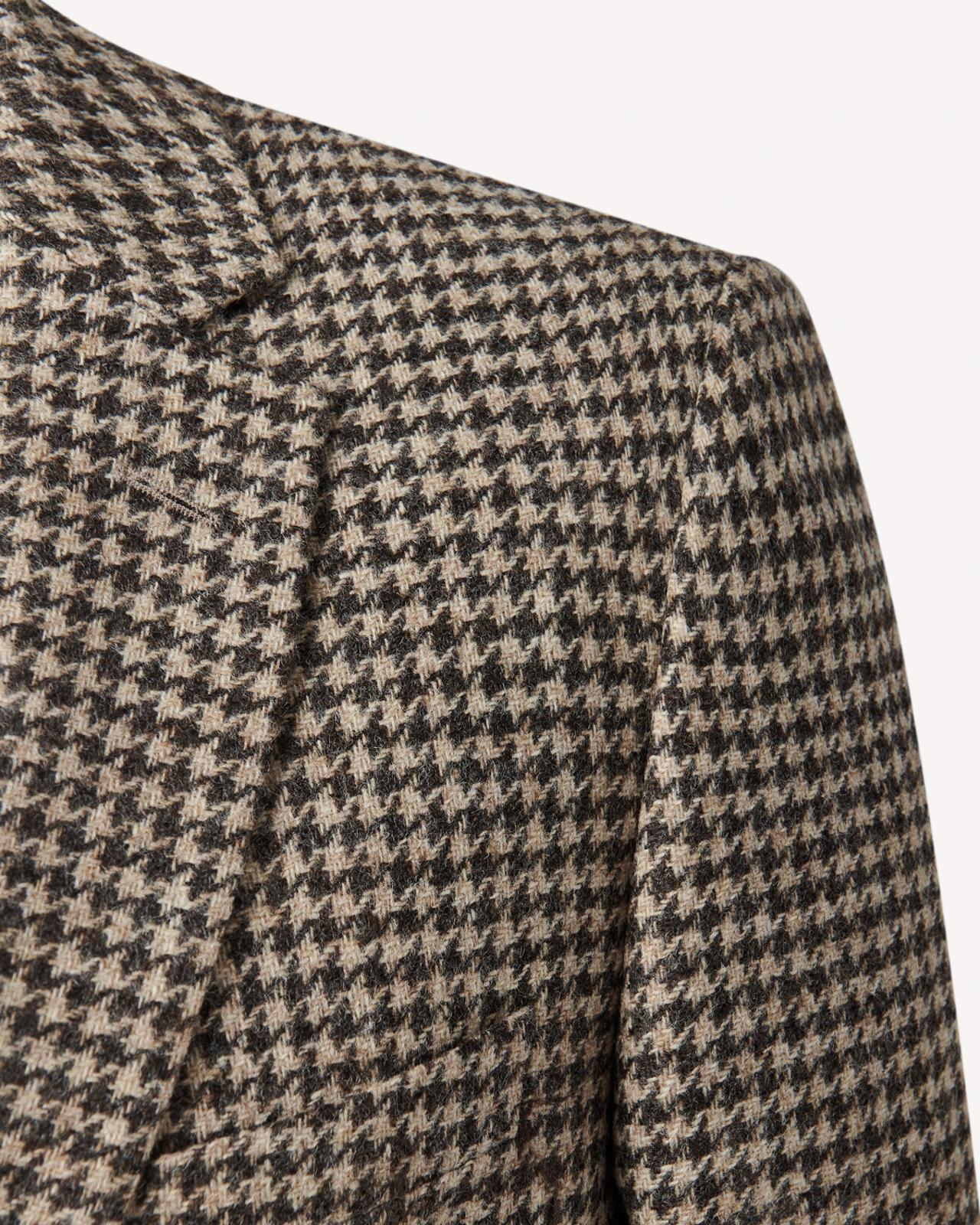 Two Button Wool Jacket Brown Houndstooth-MALFORD OF LONDON SAVILE ROW MENSWEAR OUTLET