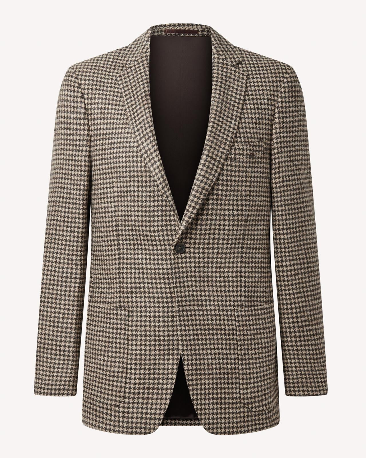 Two Button Wool Jacket Brown Houndstooth-MALFORD OF LONDON SAVILE ROW MENSWEAR OUTLET